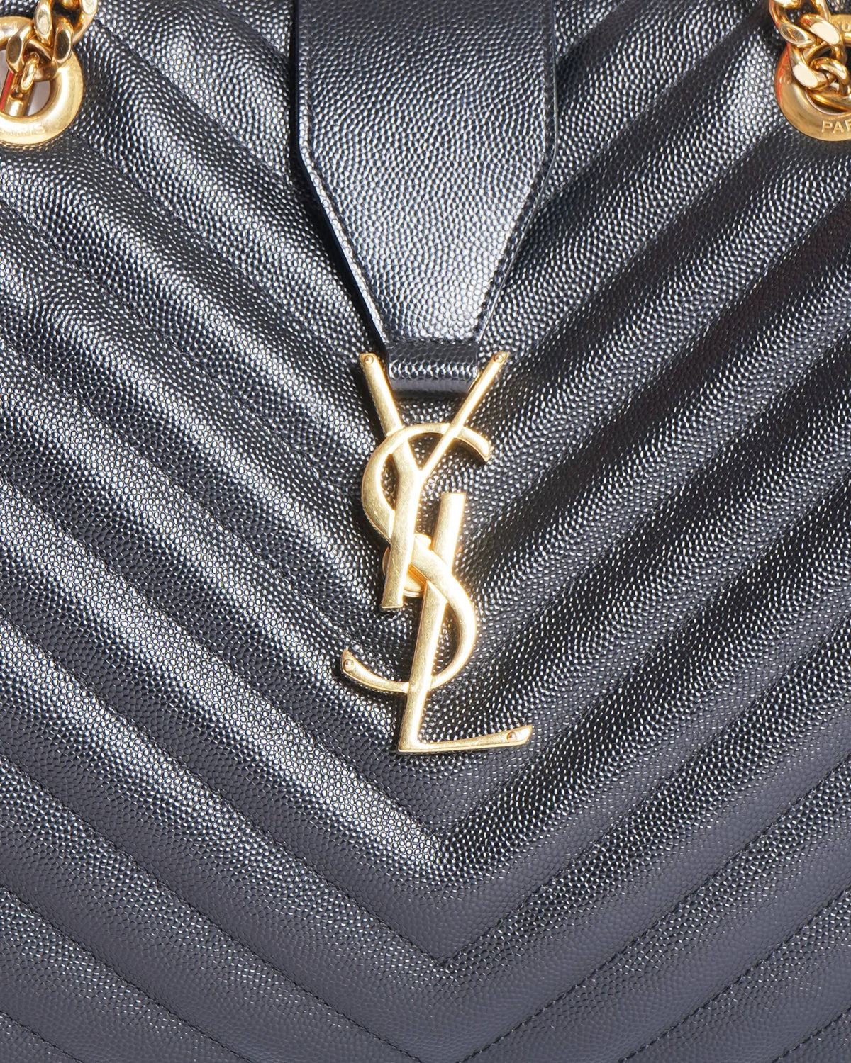 Saint Laurent Black Matelasse Leather Cassandre Shopper Tote