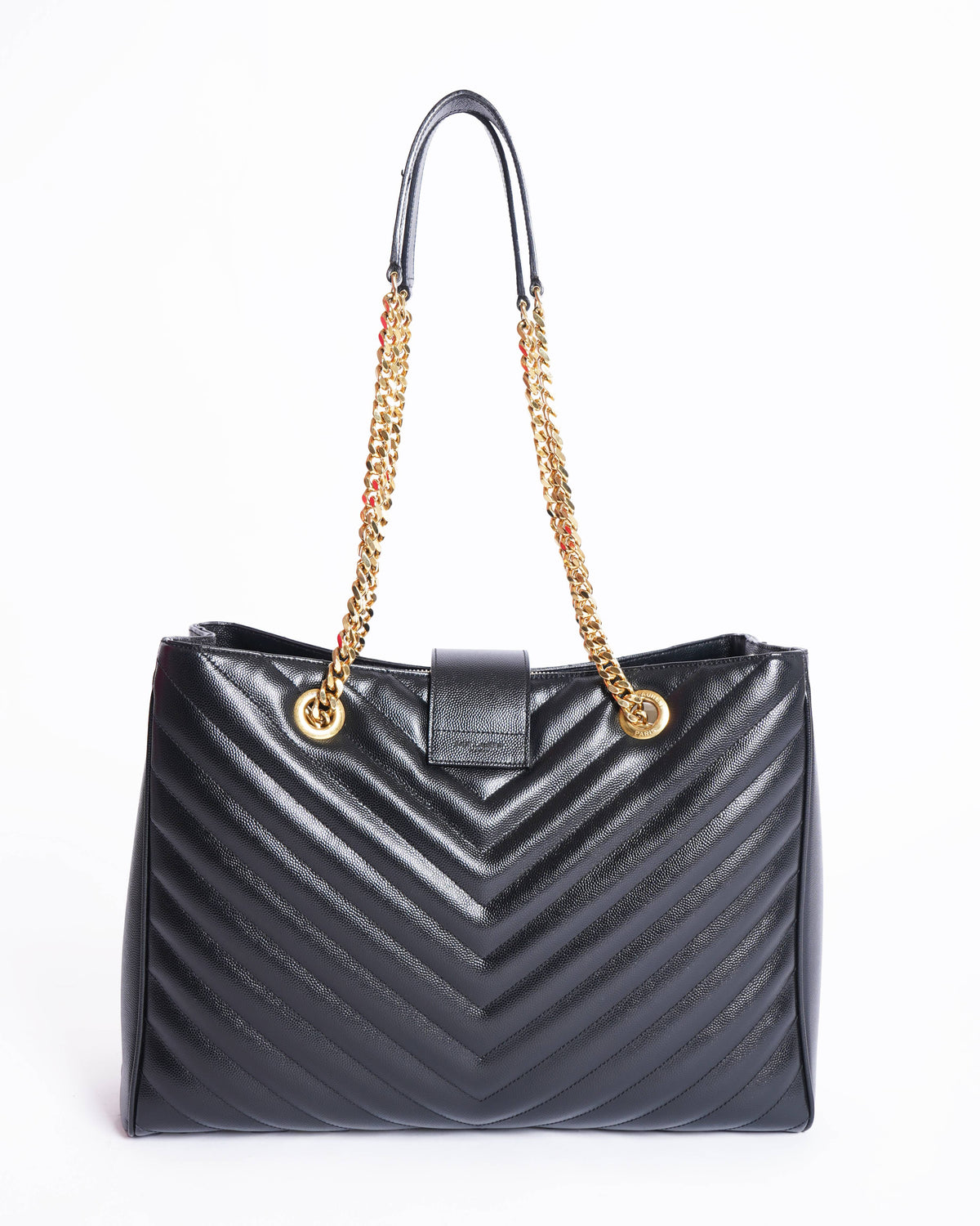 Saint Laurent Black Matelasse Leather Cassandre Shopper Tote
