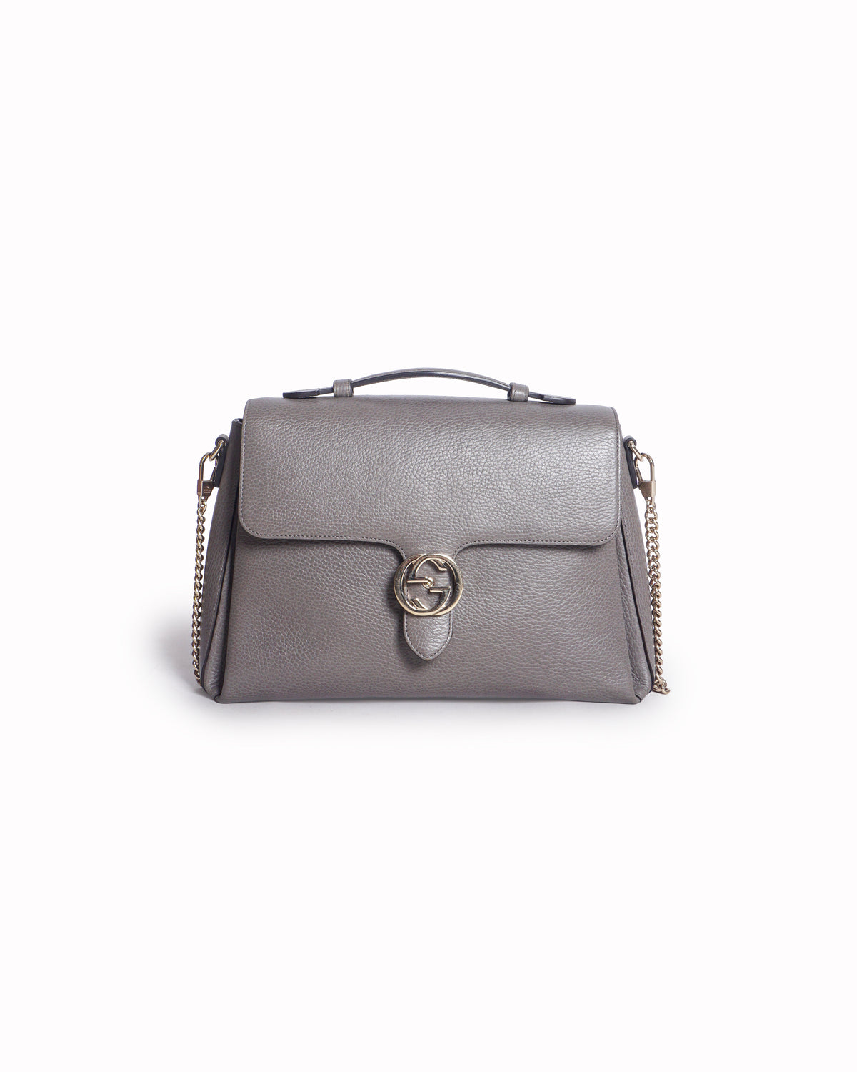 Gucci Grey Dollar Leather Interlocking G Medium Flap Bag