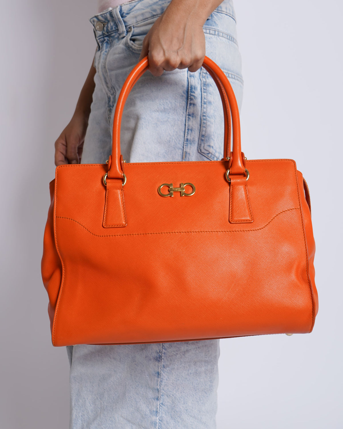 Salvatore Ferragamo Orange Gancio Tote
