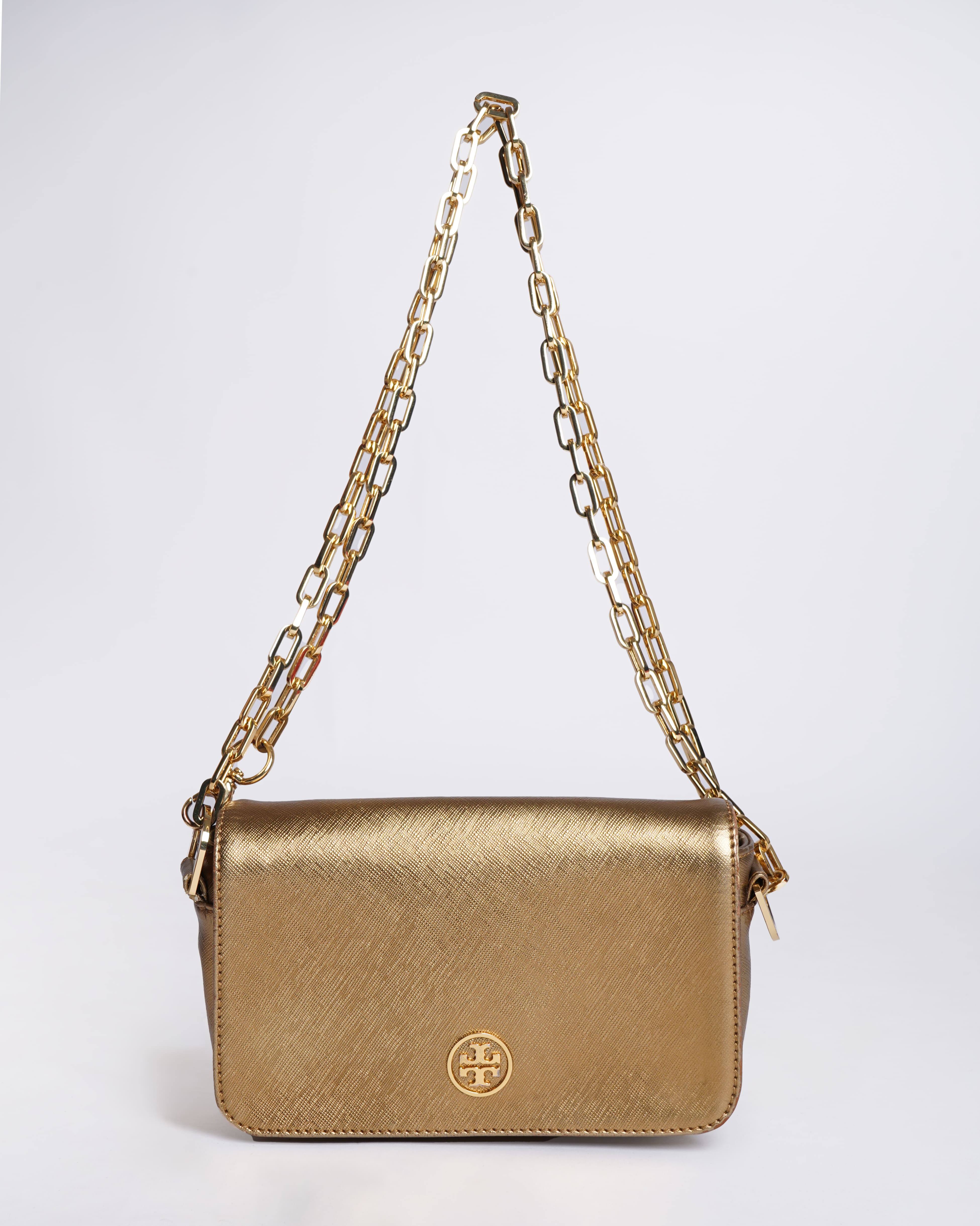 Tory Burch Gold Tone Flap Shoulder Bag