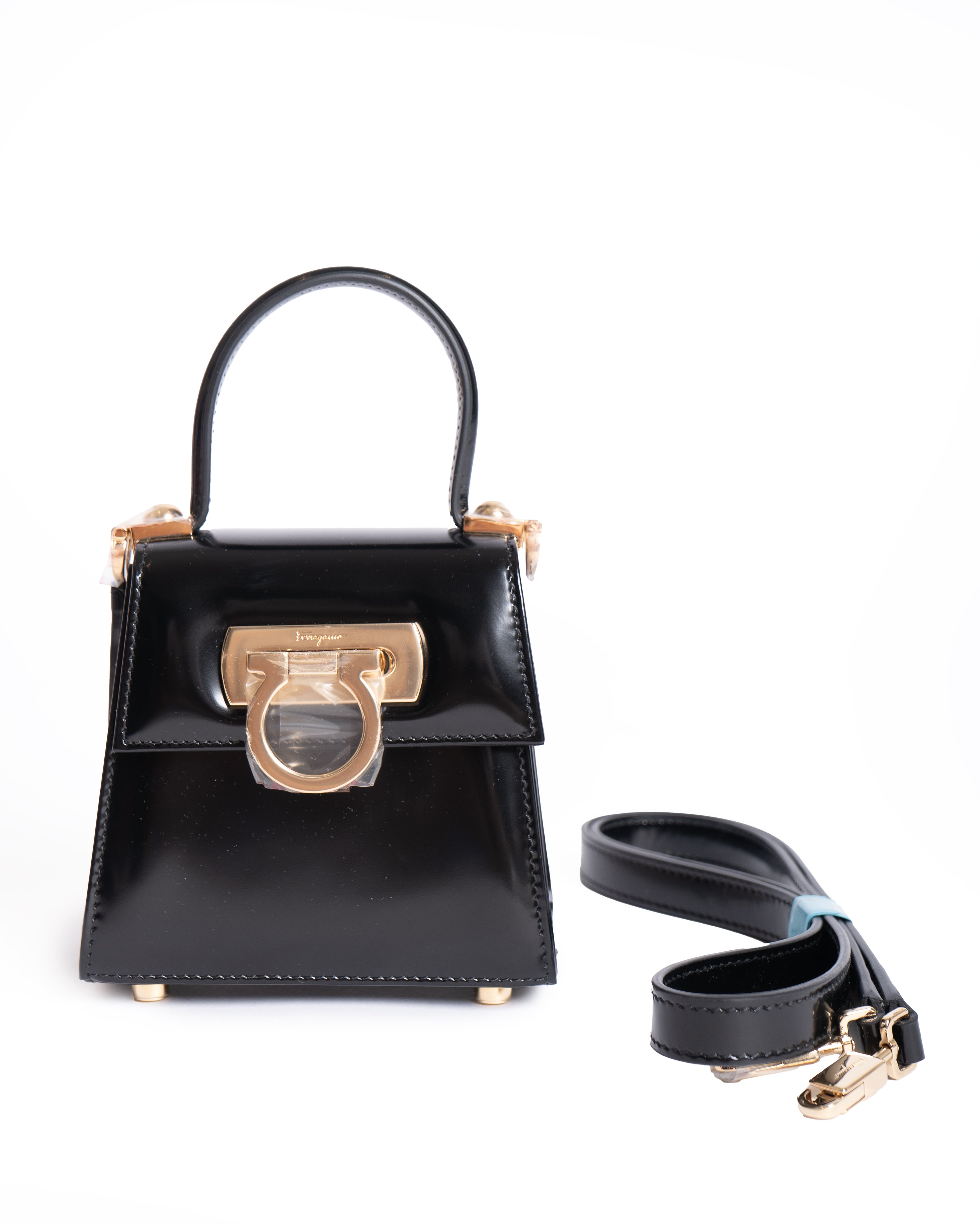New  Salvatore Ferragamo Micro Iconic Brushed Calfskin Mini Top-Handle Crossbody Bag
