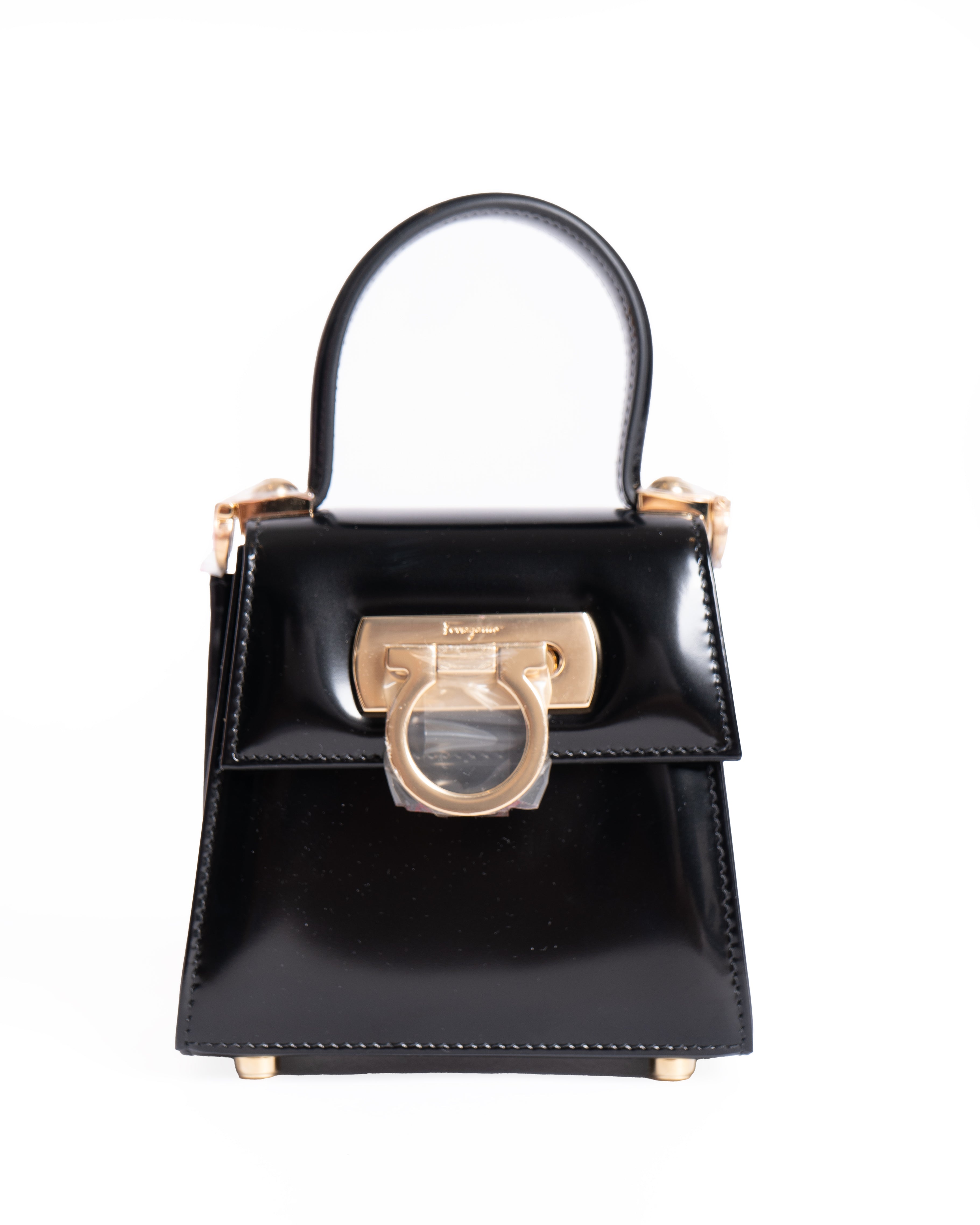 New  Salvatore Ferragamo Micro Iconic Brushed Calfskin Mini Top-Handle Crossbody Bag