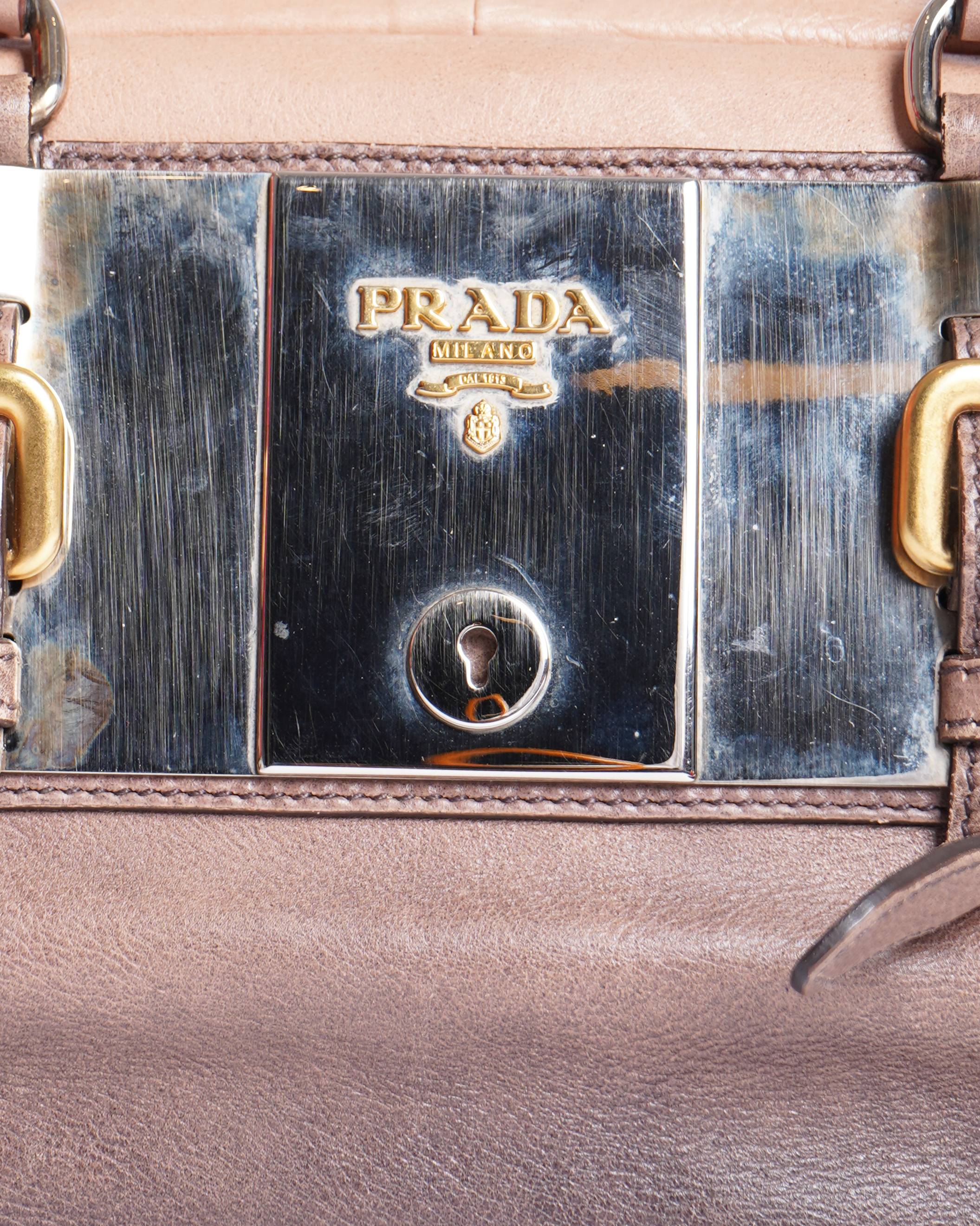 Prada Ombre Brown Glace Leather Zipper Bauletto Bag