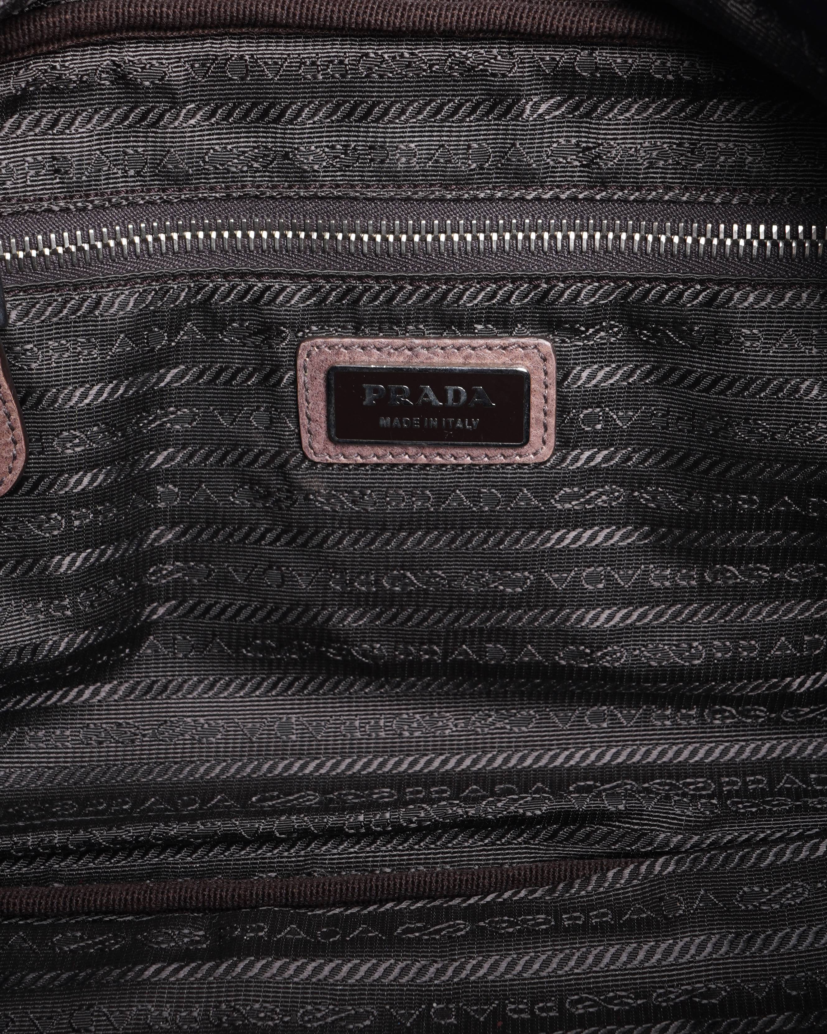 Prada Ombre Brown Glace Leather Zipper Bauletto Bag