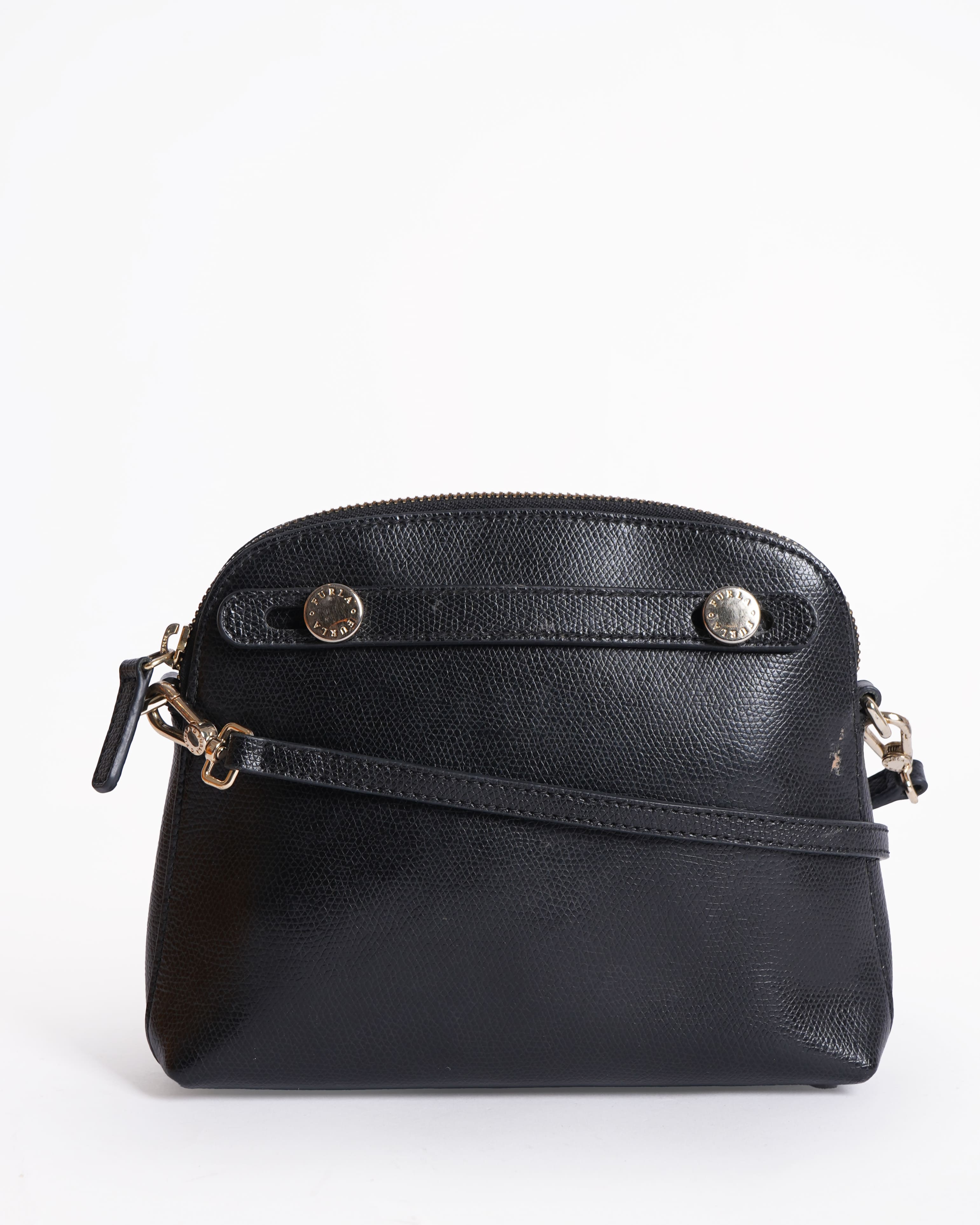 Furla black leather sling bag