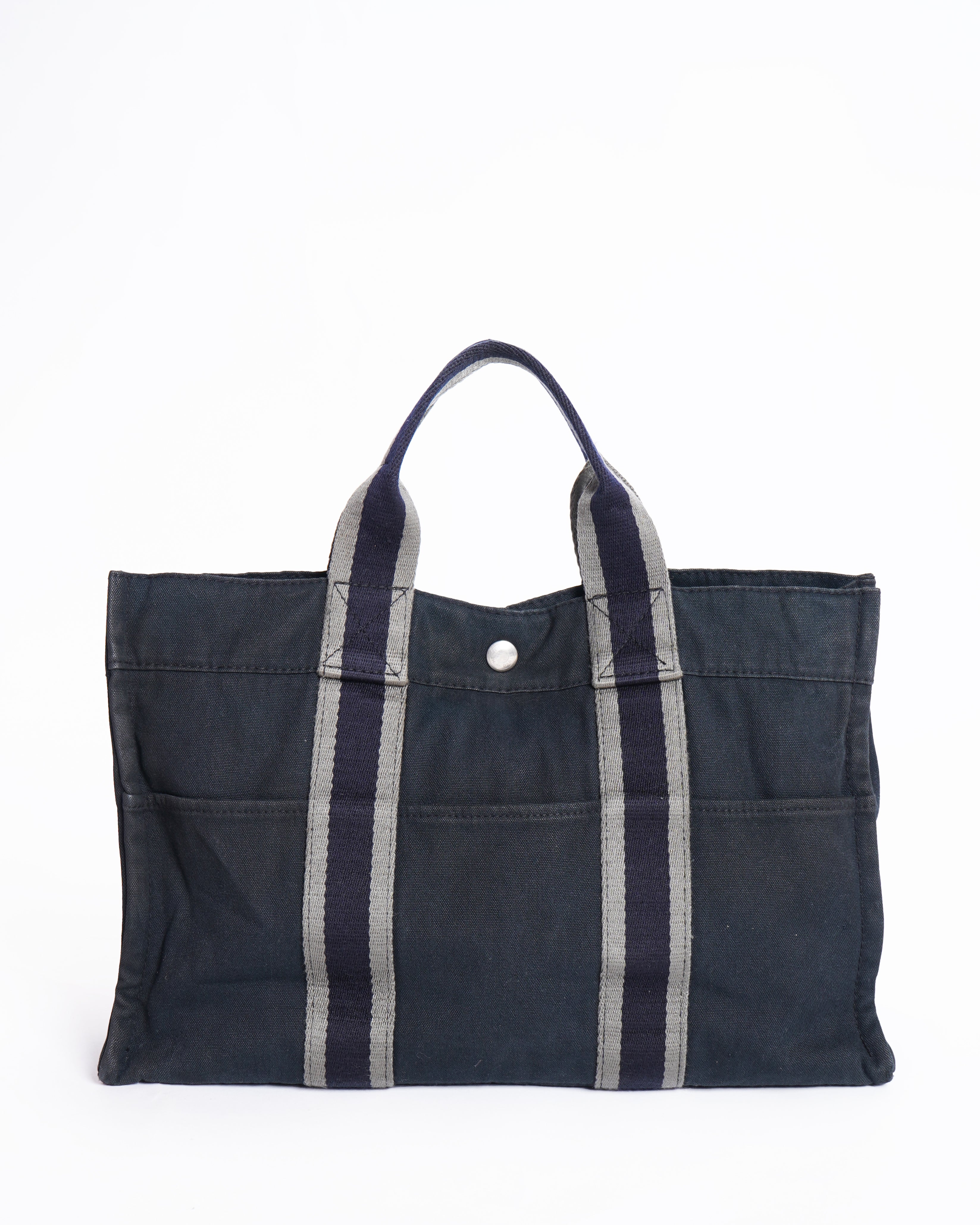Hermes Houlto MM Handbag Tote Bag Cotton Canvas Black Vintage