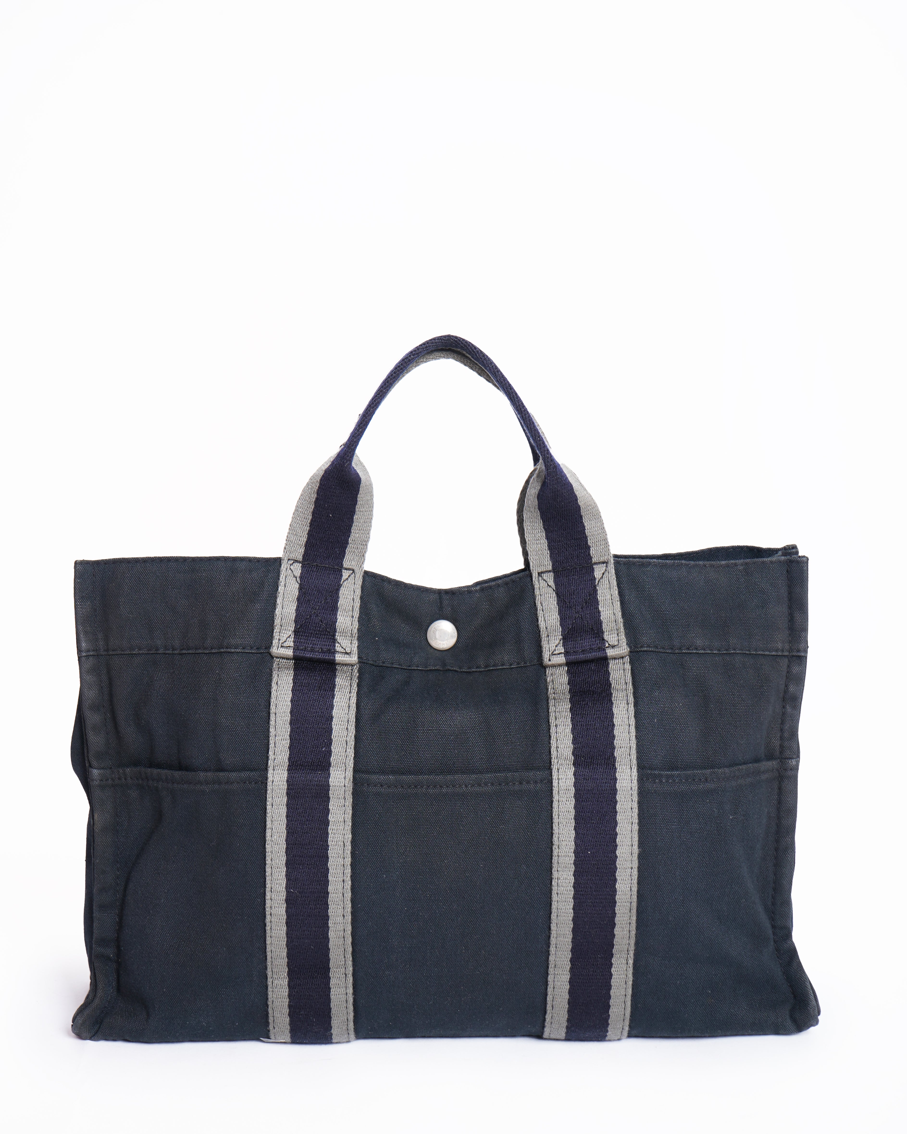 Hermes Houlto MM Handbag Tote Bag Cotton Canvas Black Vintage