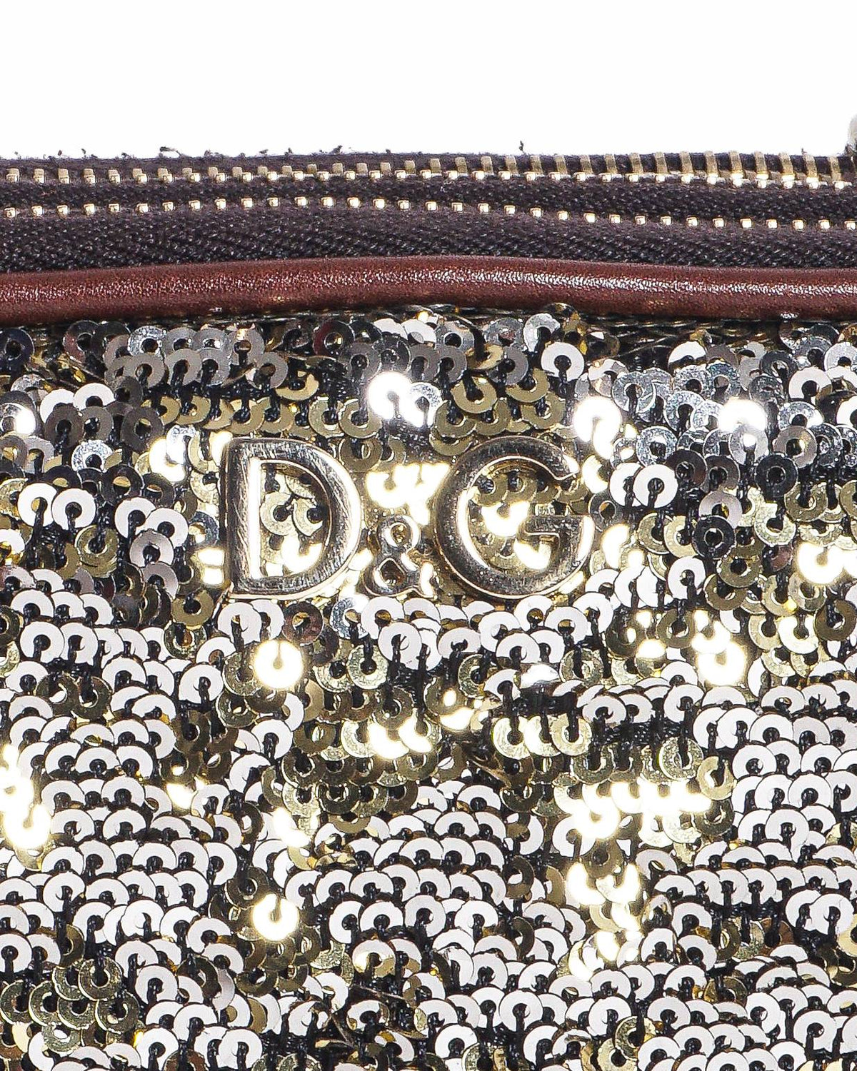 Dolce & Gabbana Lily Glam Sequin & Brown Leather Camera Crossbody Bag