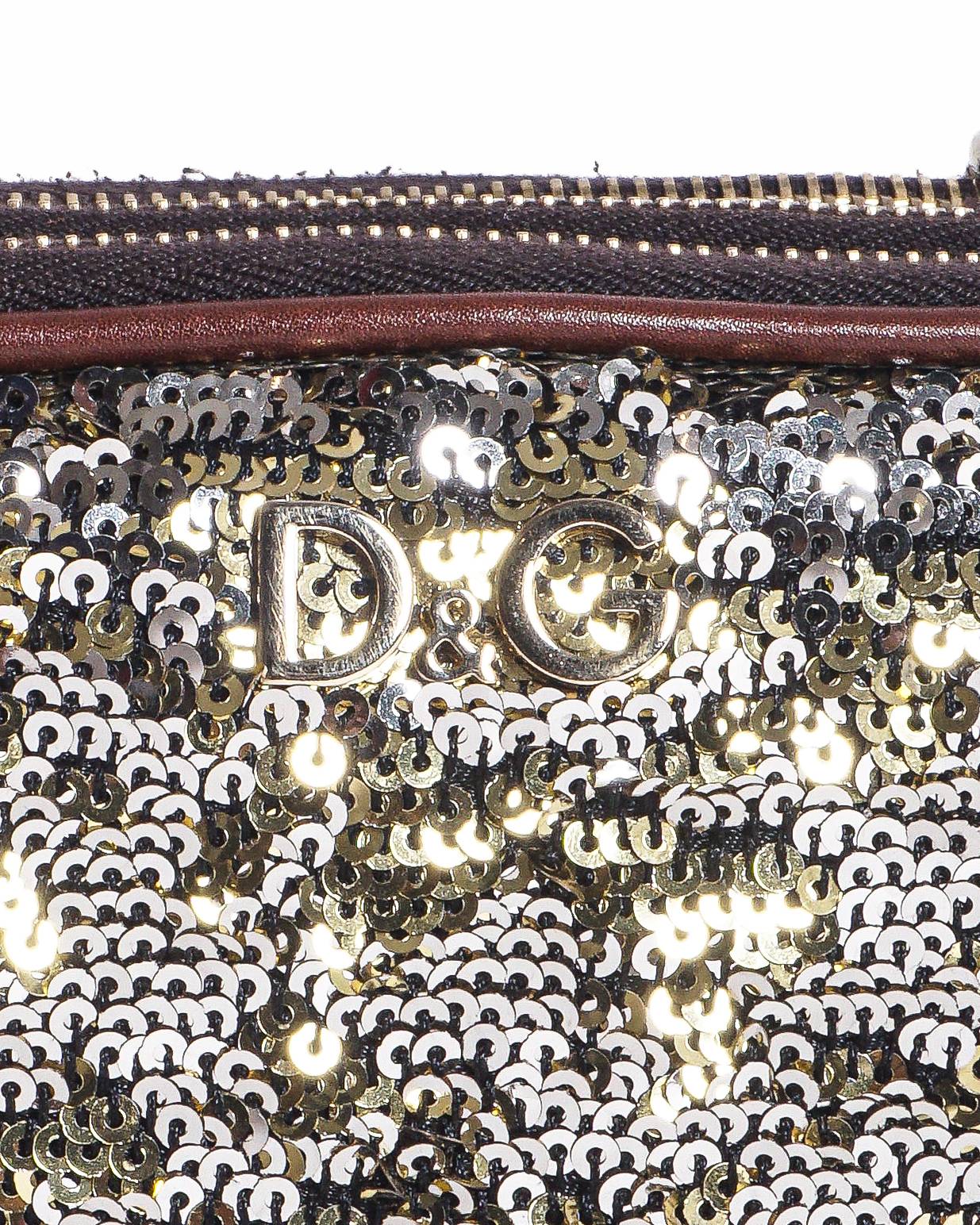 Dolce & Gabbana Lily Glam Sequin & Brown Leather Camera Crossbody Bag