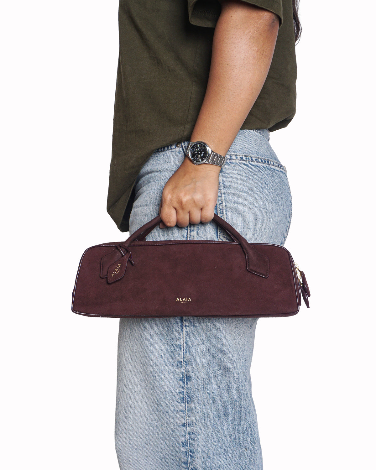 Alaïa Le Teckel Small Burgundy Suede Clutch Bag