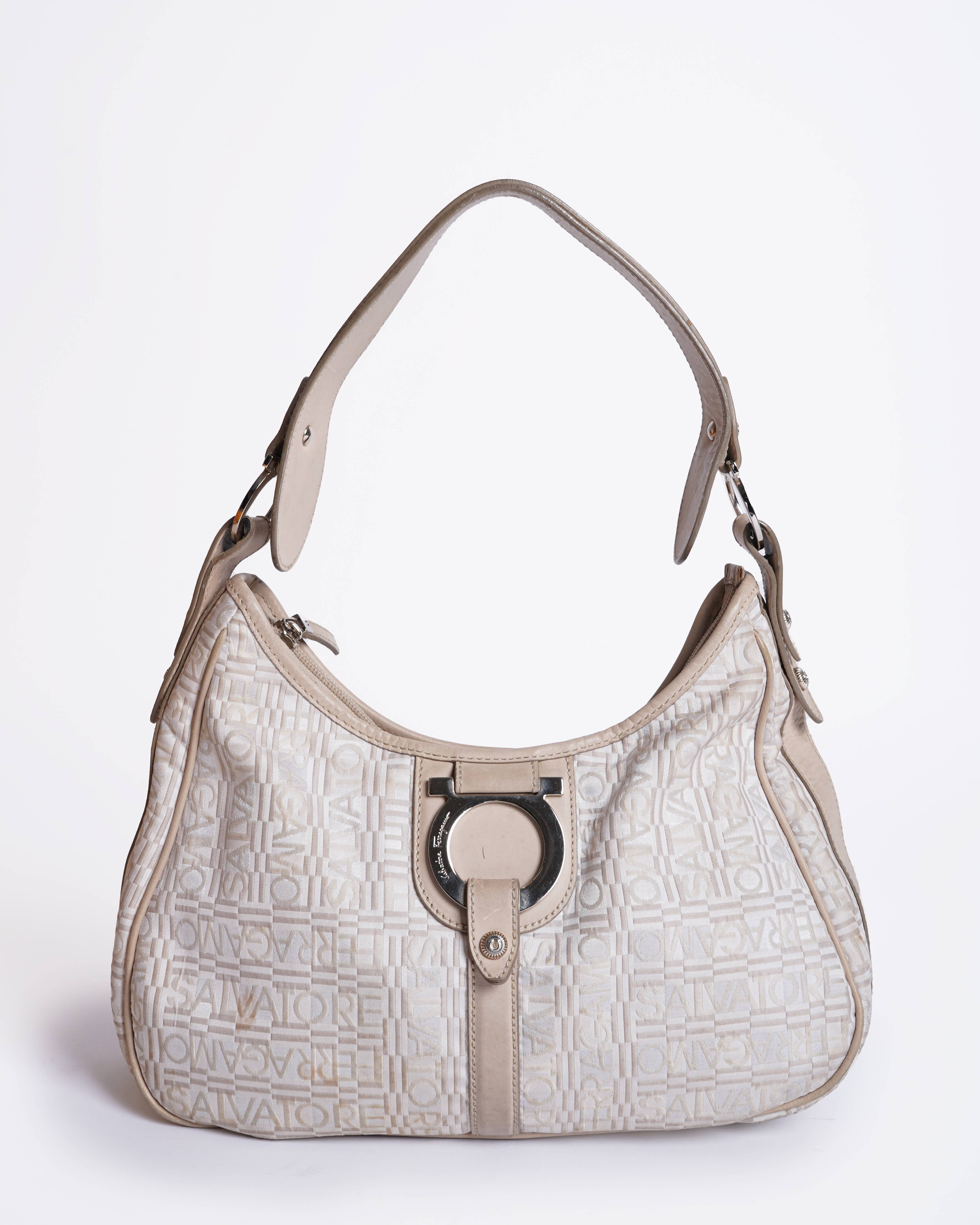 Salvatore Ferragamo Gancini Beige Shoulder Bag