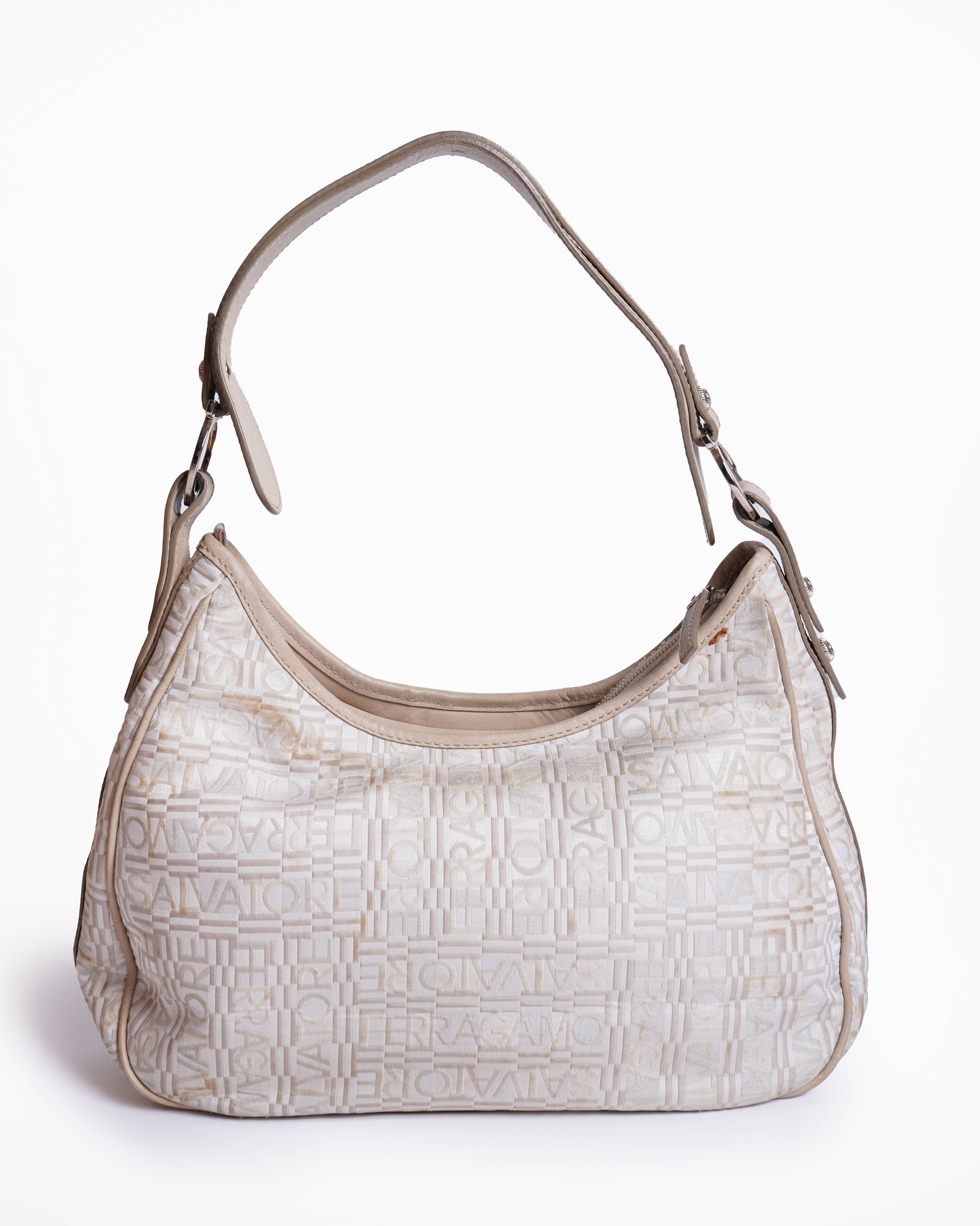 Salvatore Ferragamo Gancini Beige Shoulder Bag