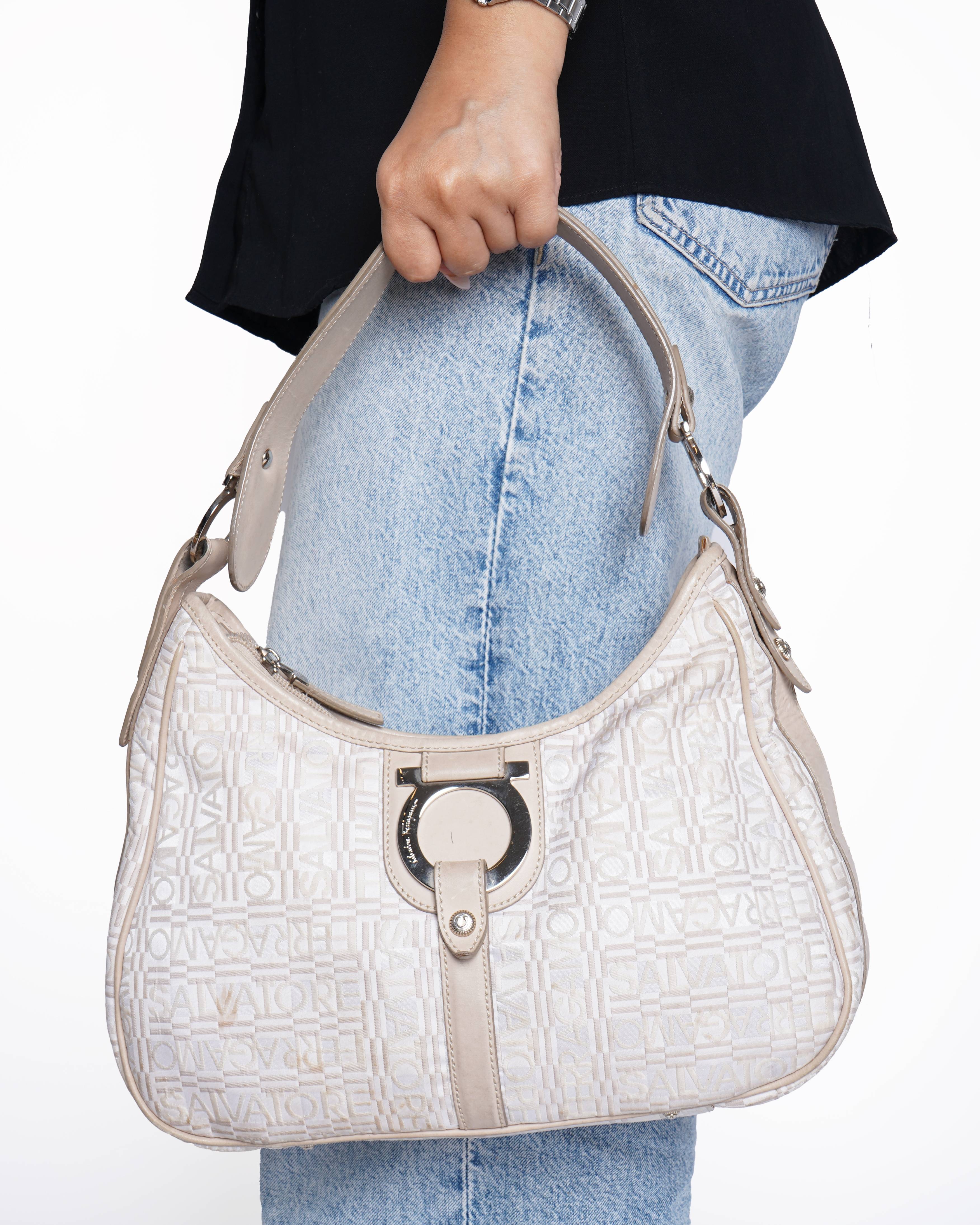 Salvatore Ferragamo Gancini Beige Shoulder Bag