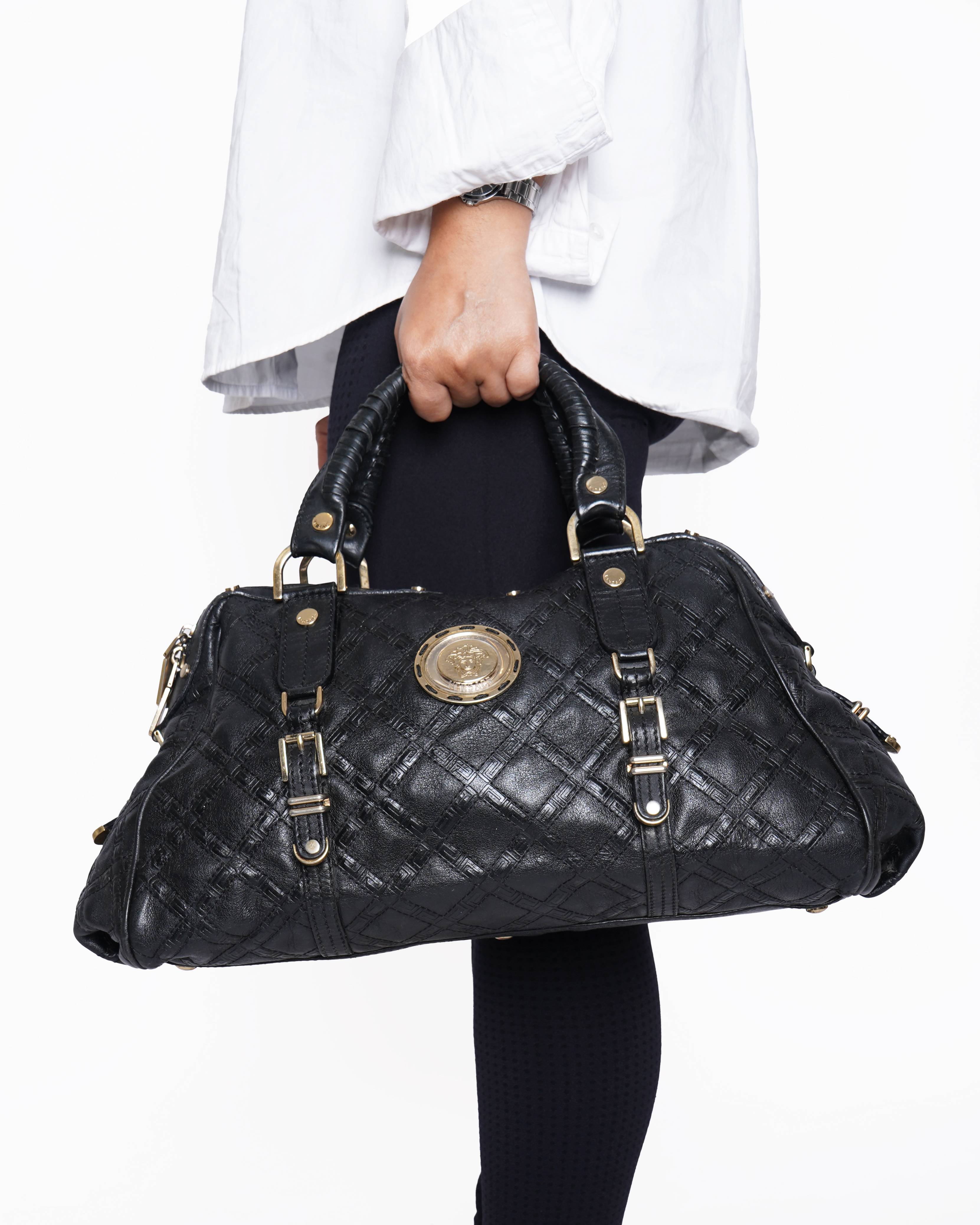 Versace 
Authentic Versace Iconic Leather Handbag in Black