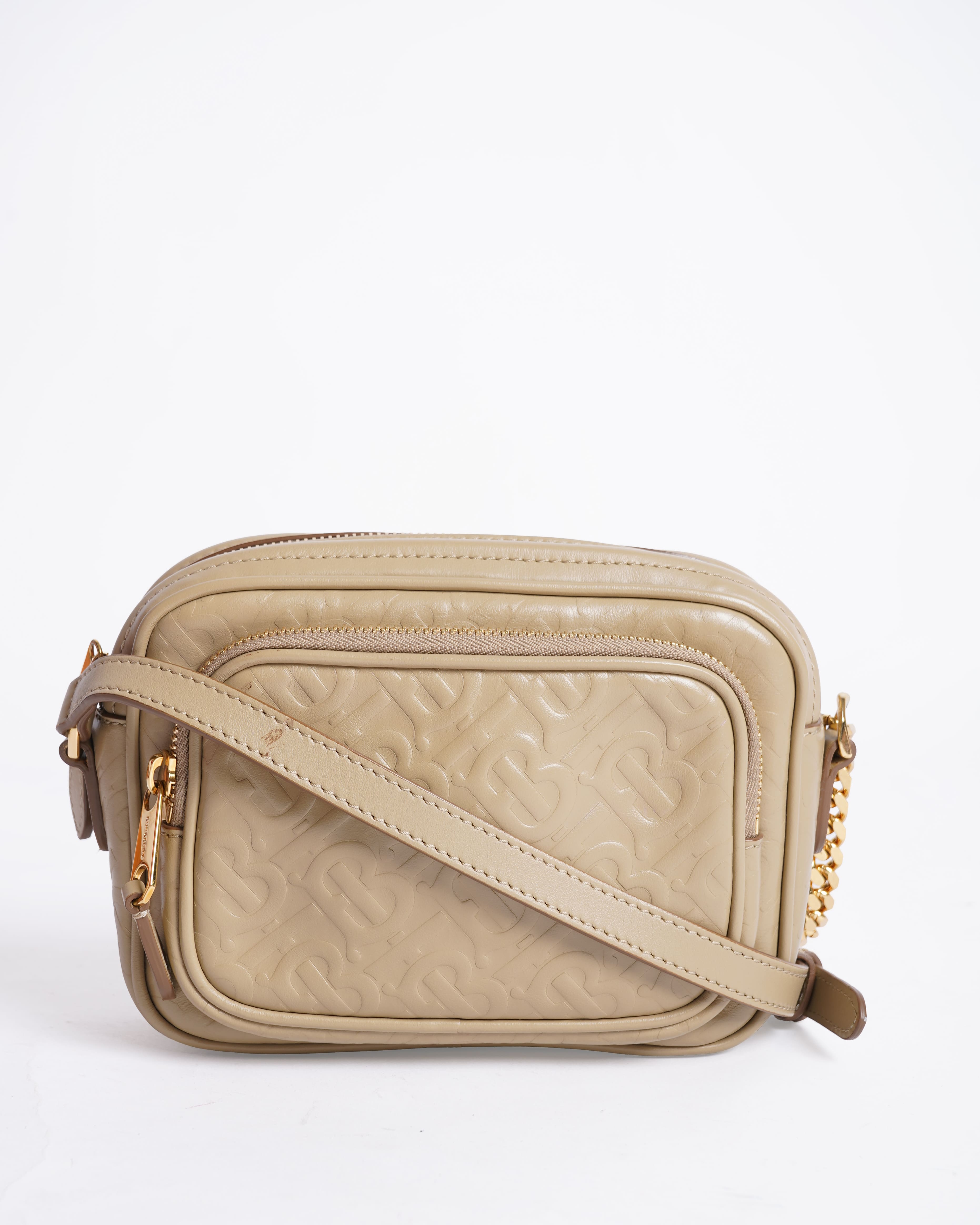 Burberry TB Bag Leather Crossbody In Beige