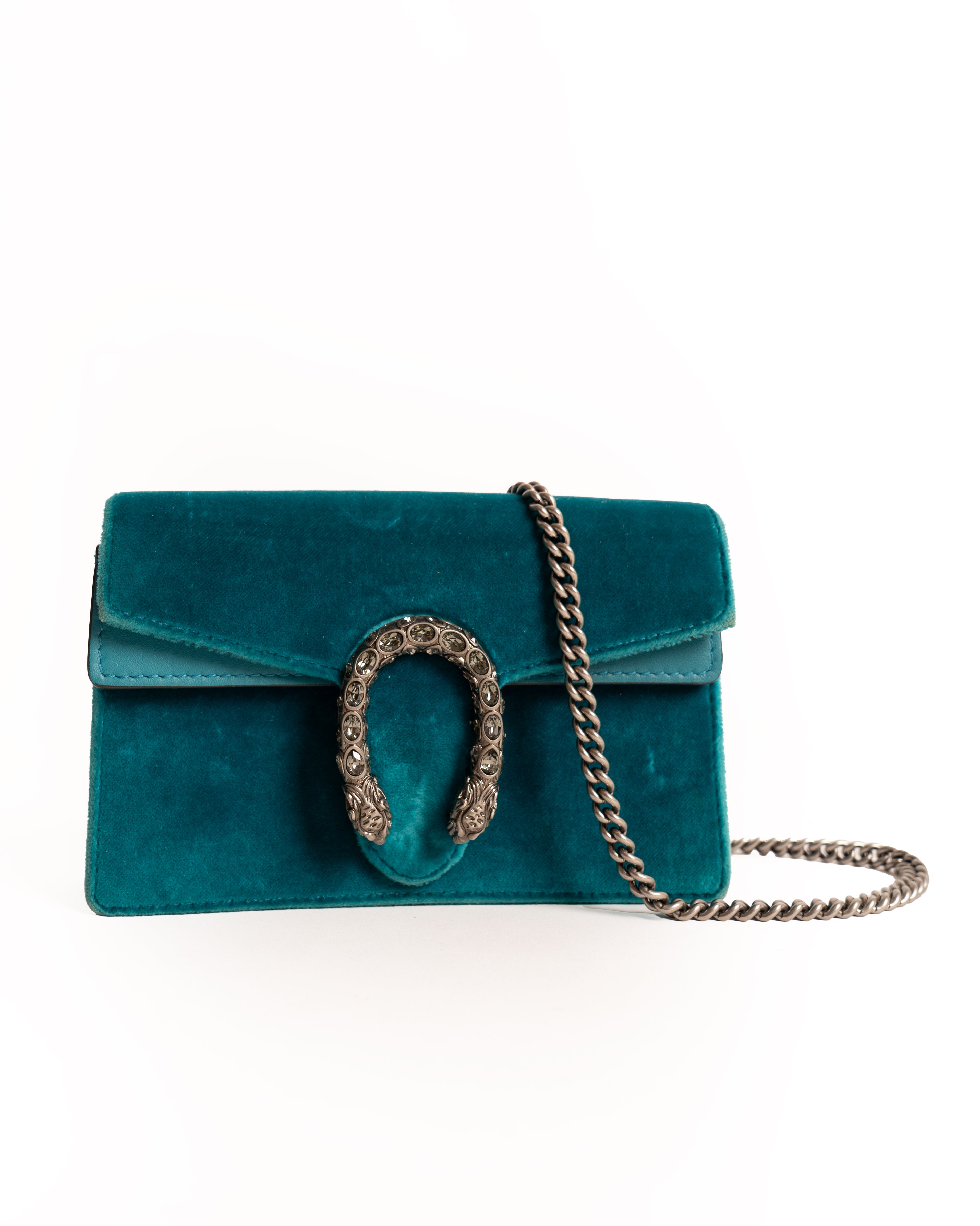 Gucci Dionysus Velvet Small Pavone Cyan Crossbody Bag