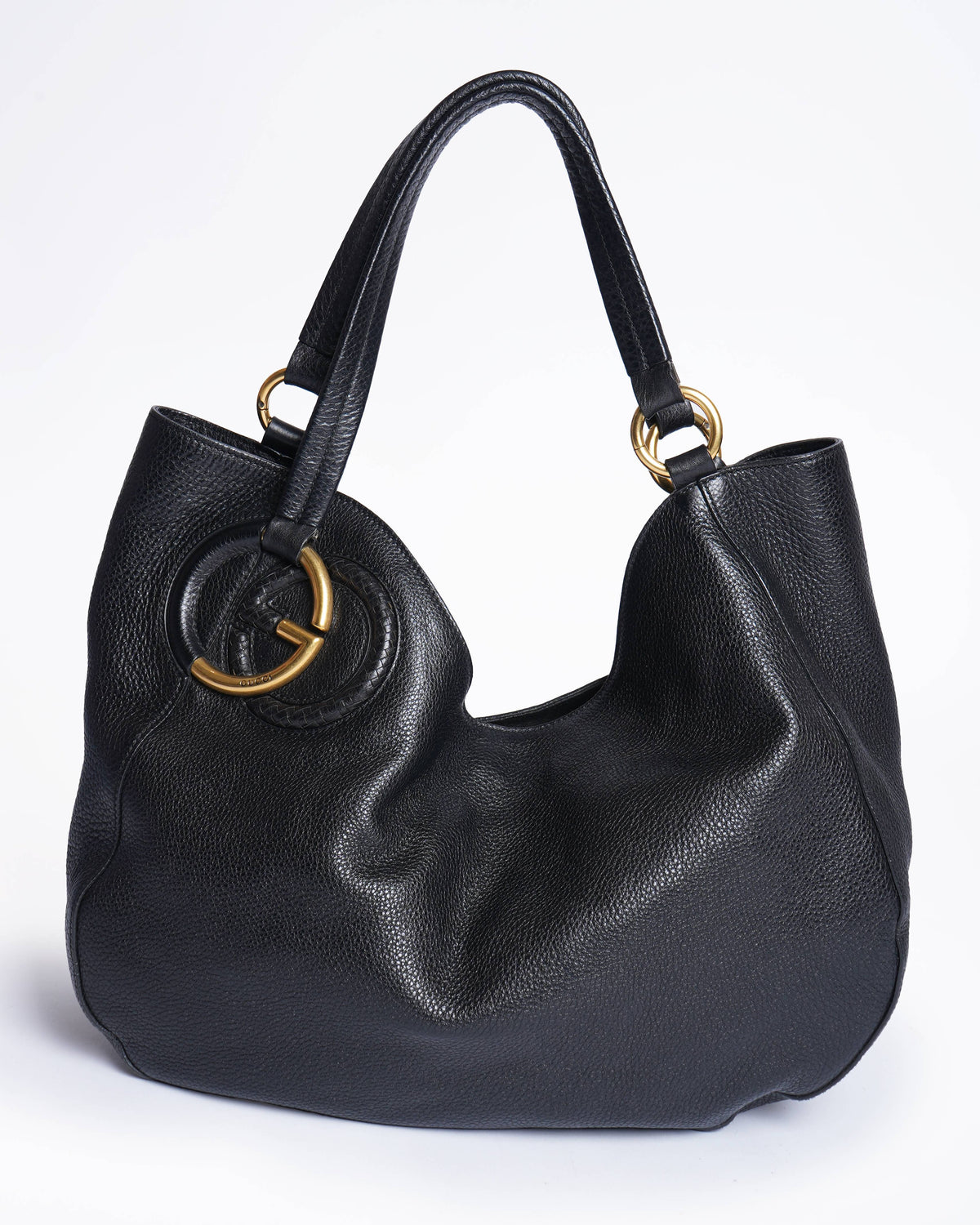 Gucci Pebbled Medium Shoulder Bag In Black