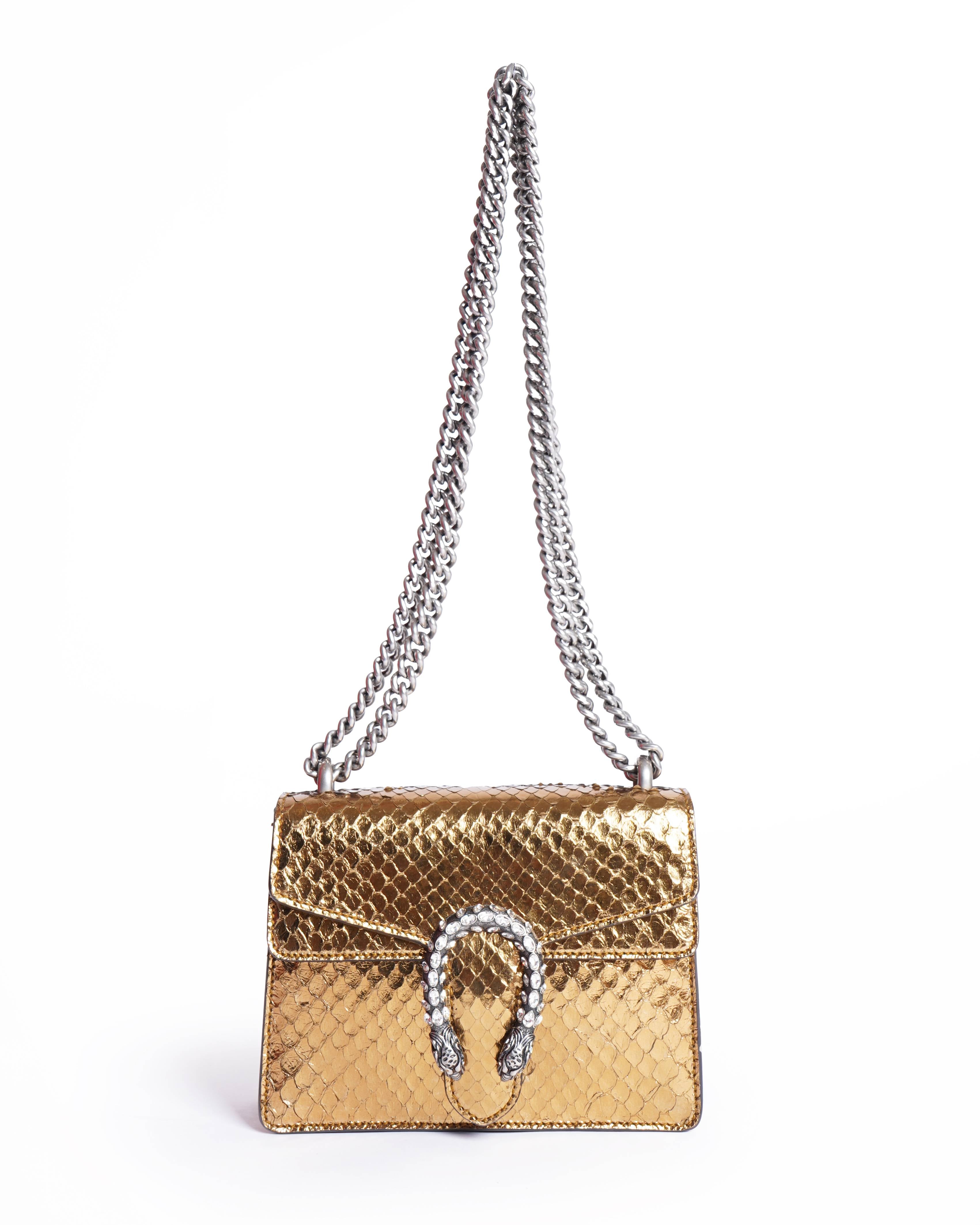 Gucci Dionysus Mini Python Shoulder Bag In Gold Tone