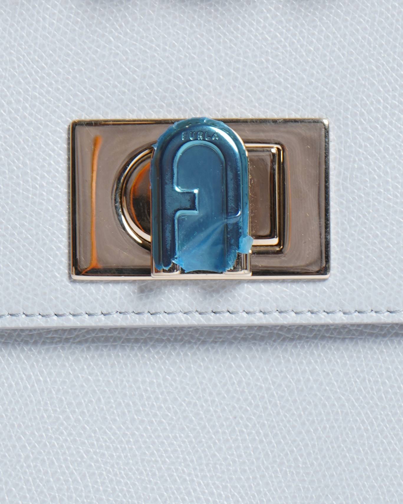 New Furla Mini Crossbody Leather Gold Hardware Light Blue Chain Strap