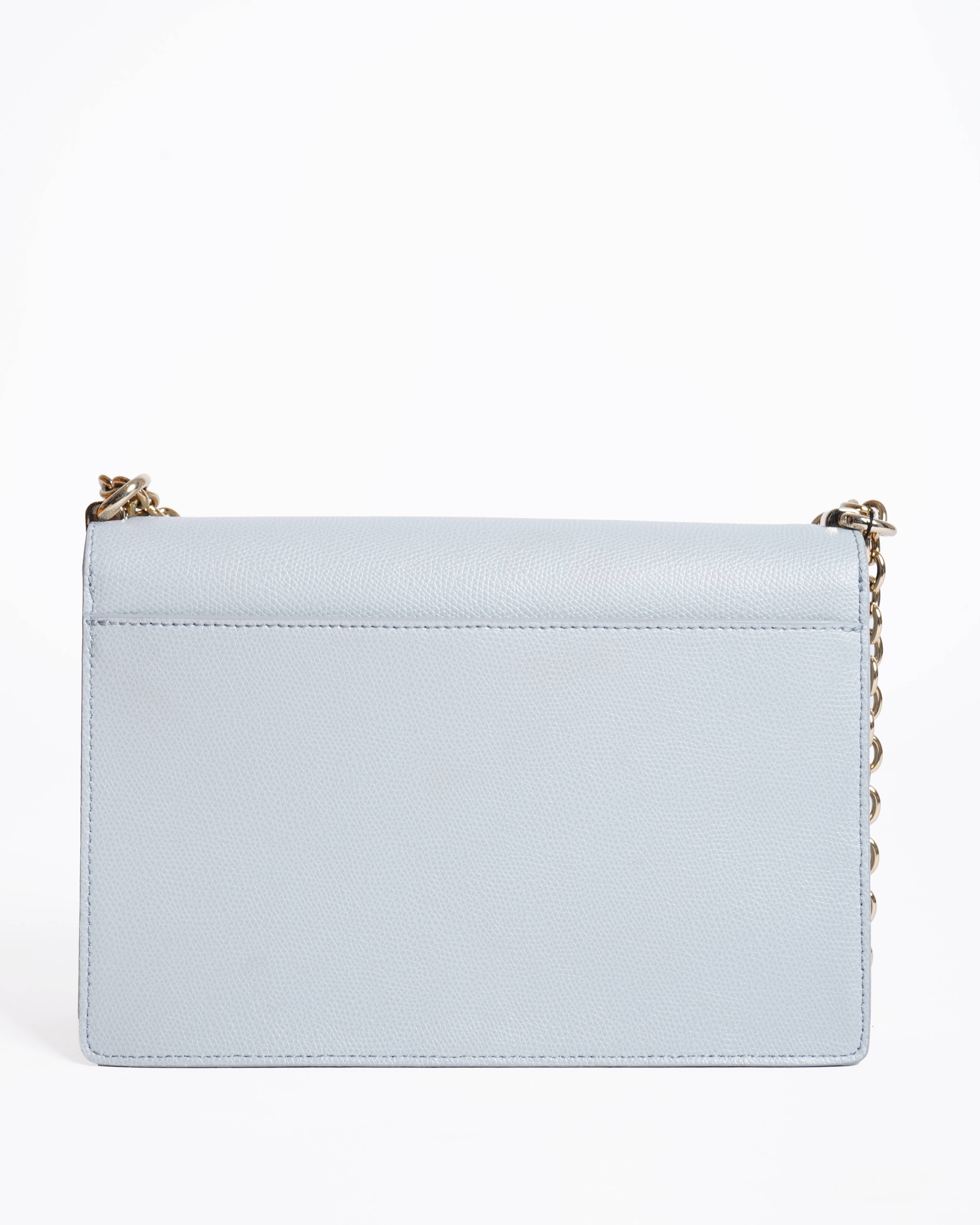 New Furla Mini Crossbody Leather Gold Hardware Light Blue Chain Strap