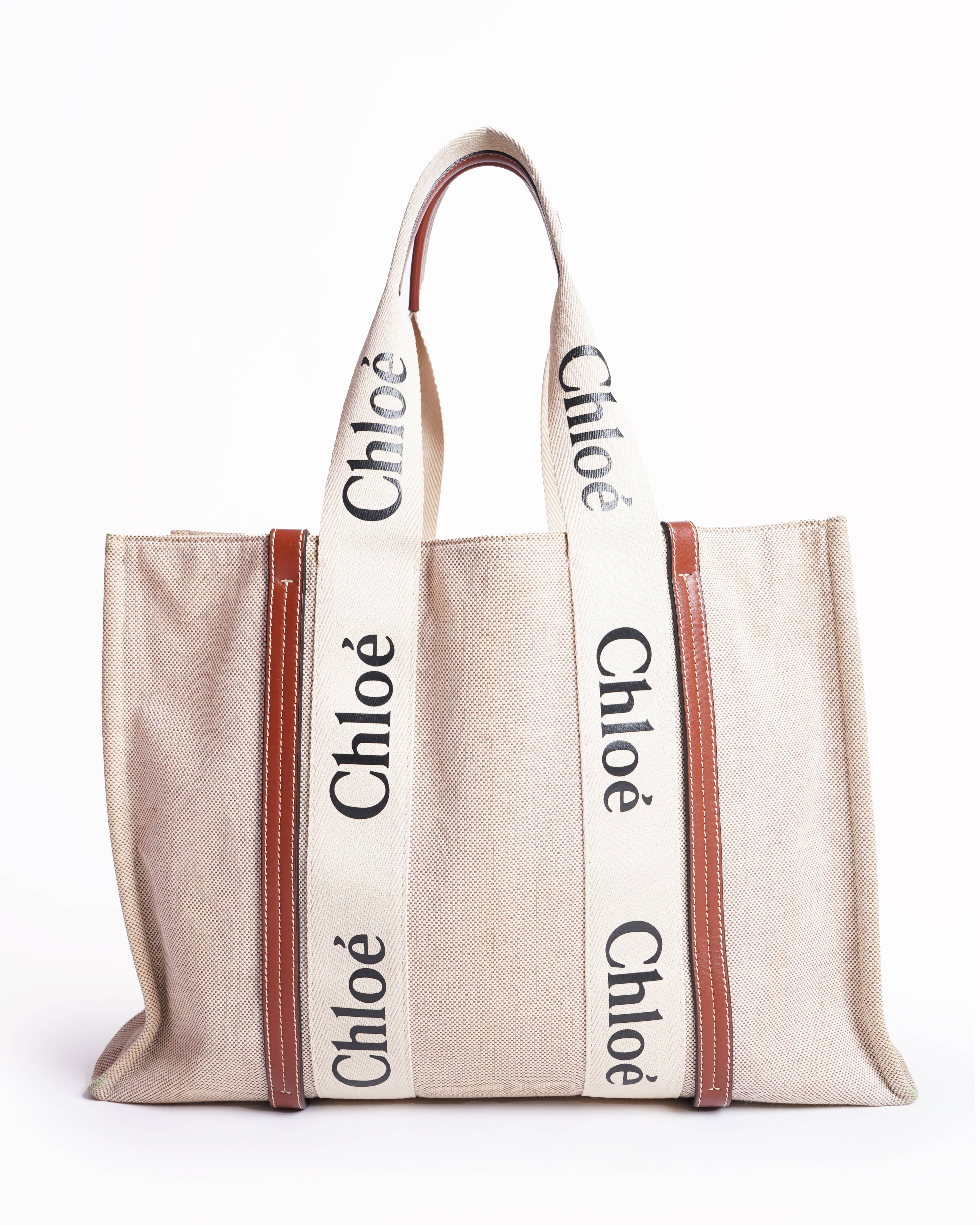 Chloé Large Woody Linen Tote Bag