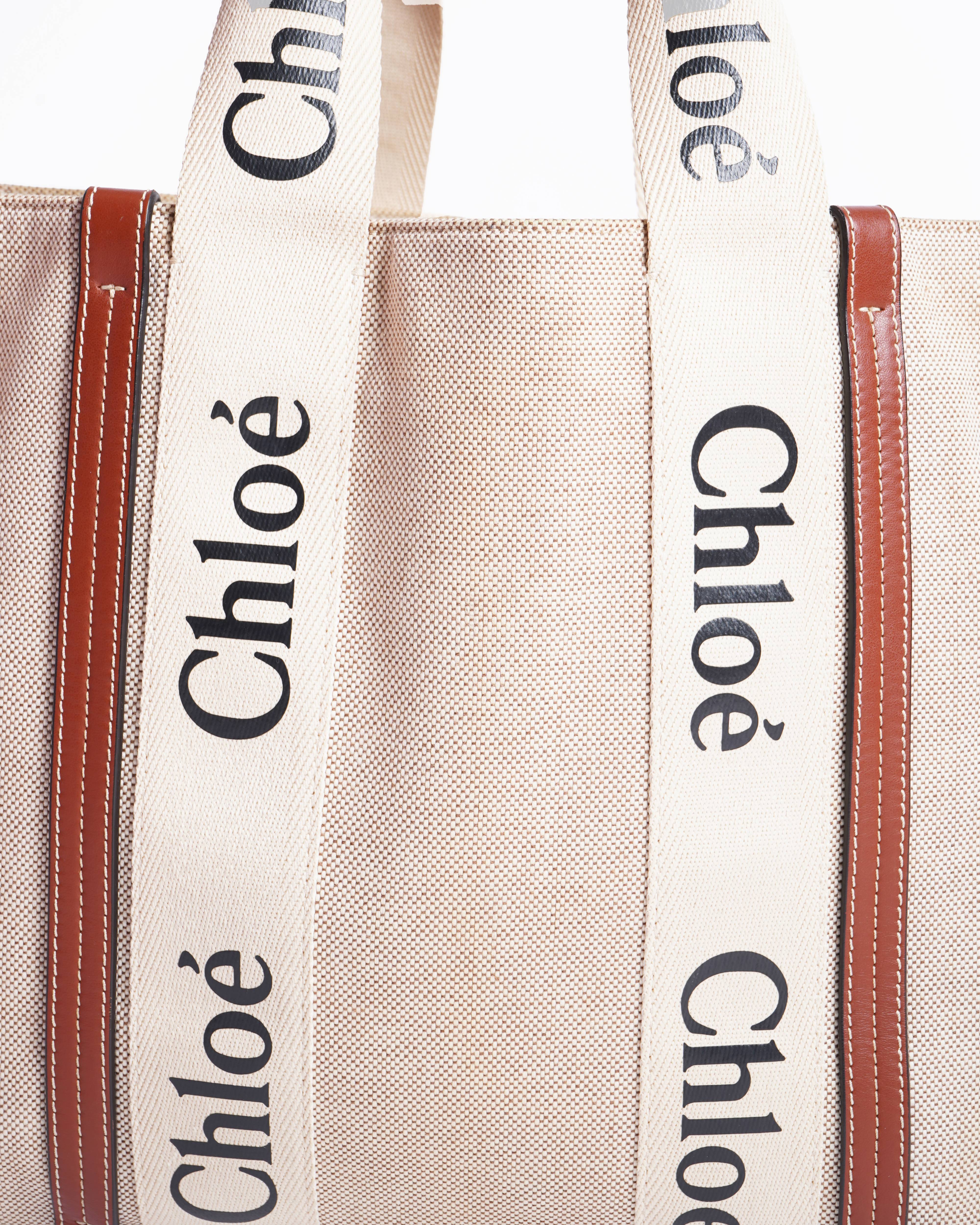 Chloé Large Woody Linen Tote Bag