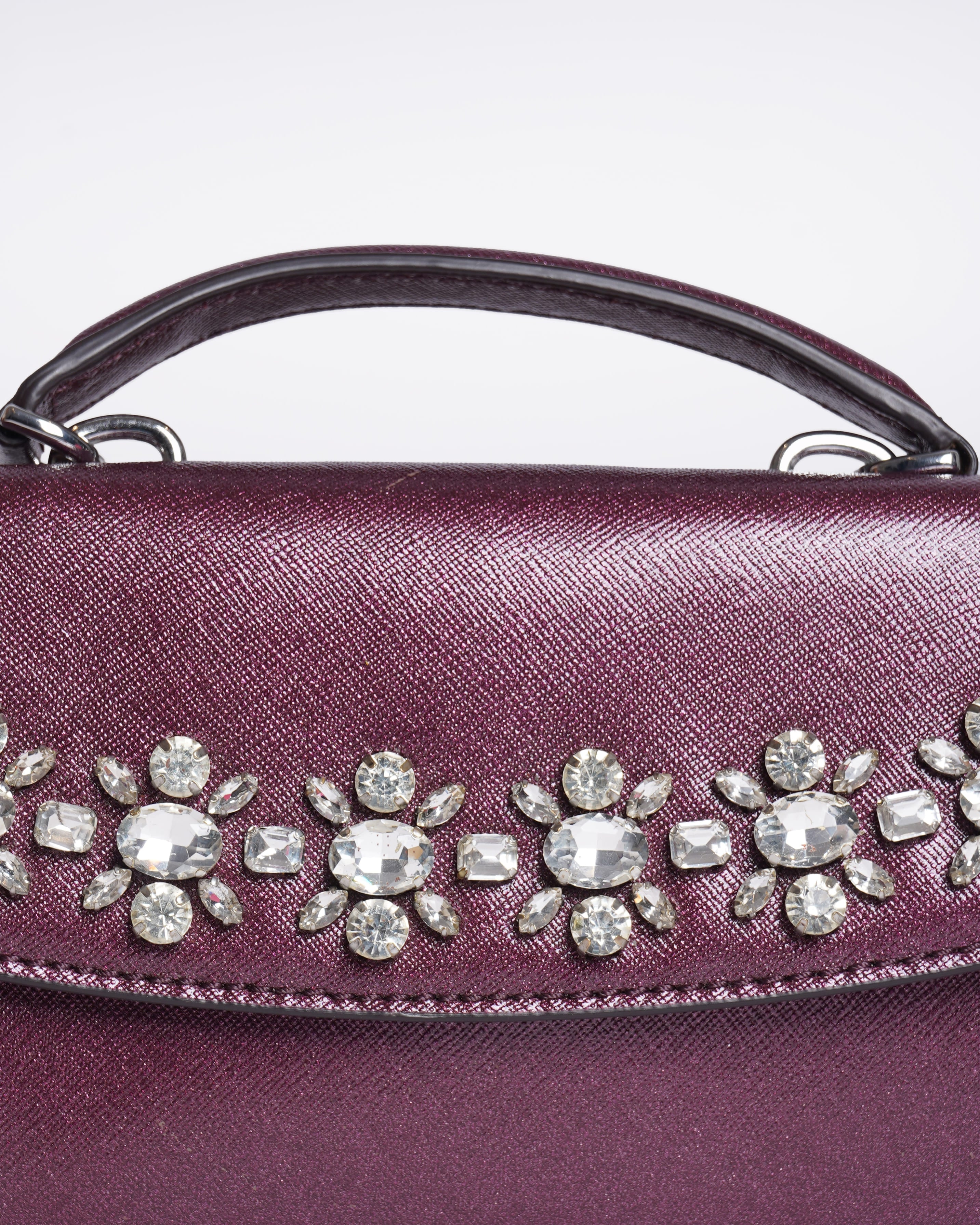 New Michael Kors Ava Jeweled Clutch Handle Crossbody Chain in Burgundy
