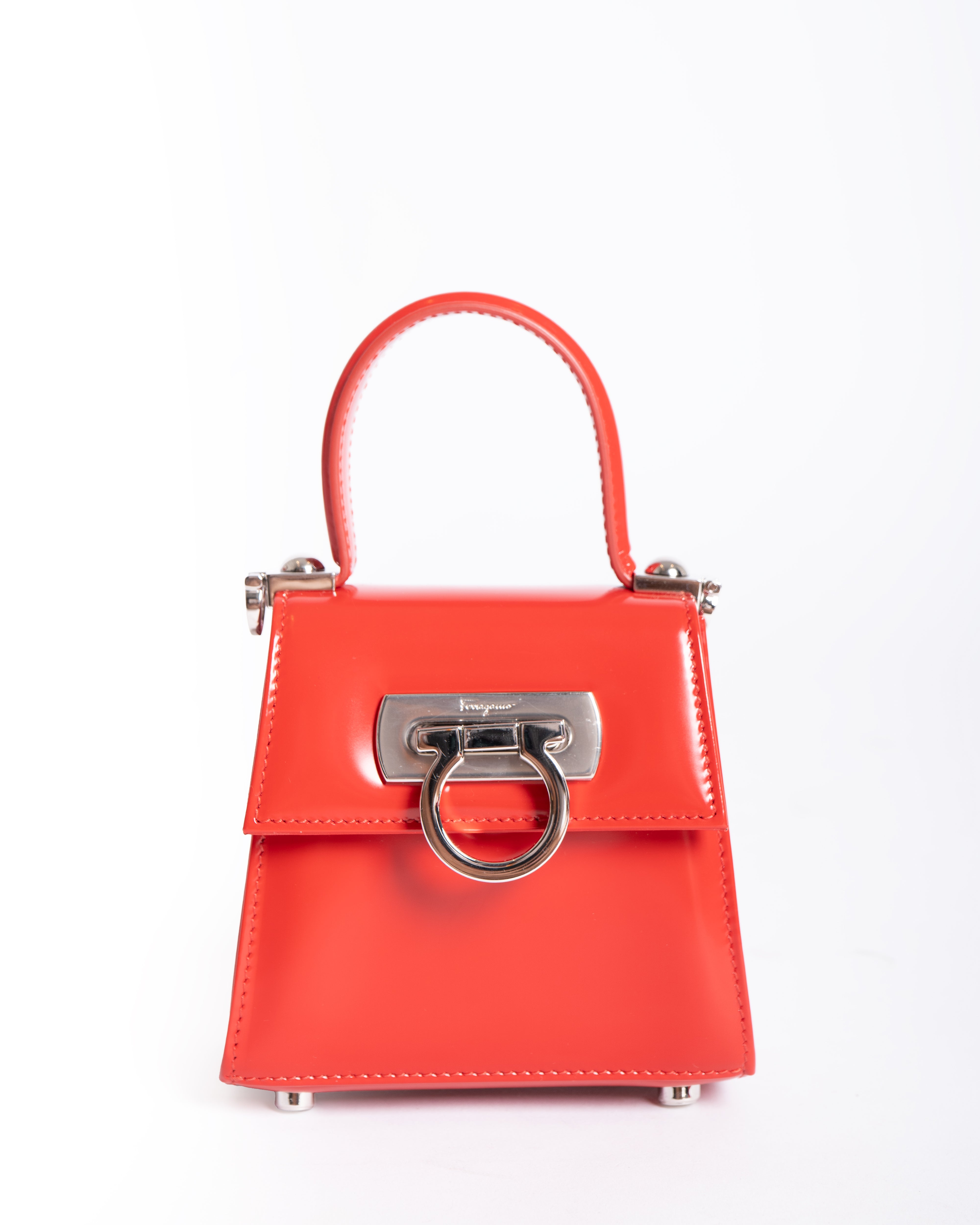 New Salvatore  Ferragamo Iconic Top-Handle Leather Mini Bag in Red