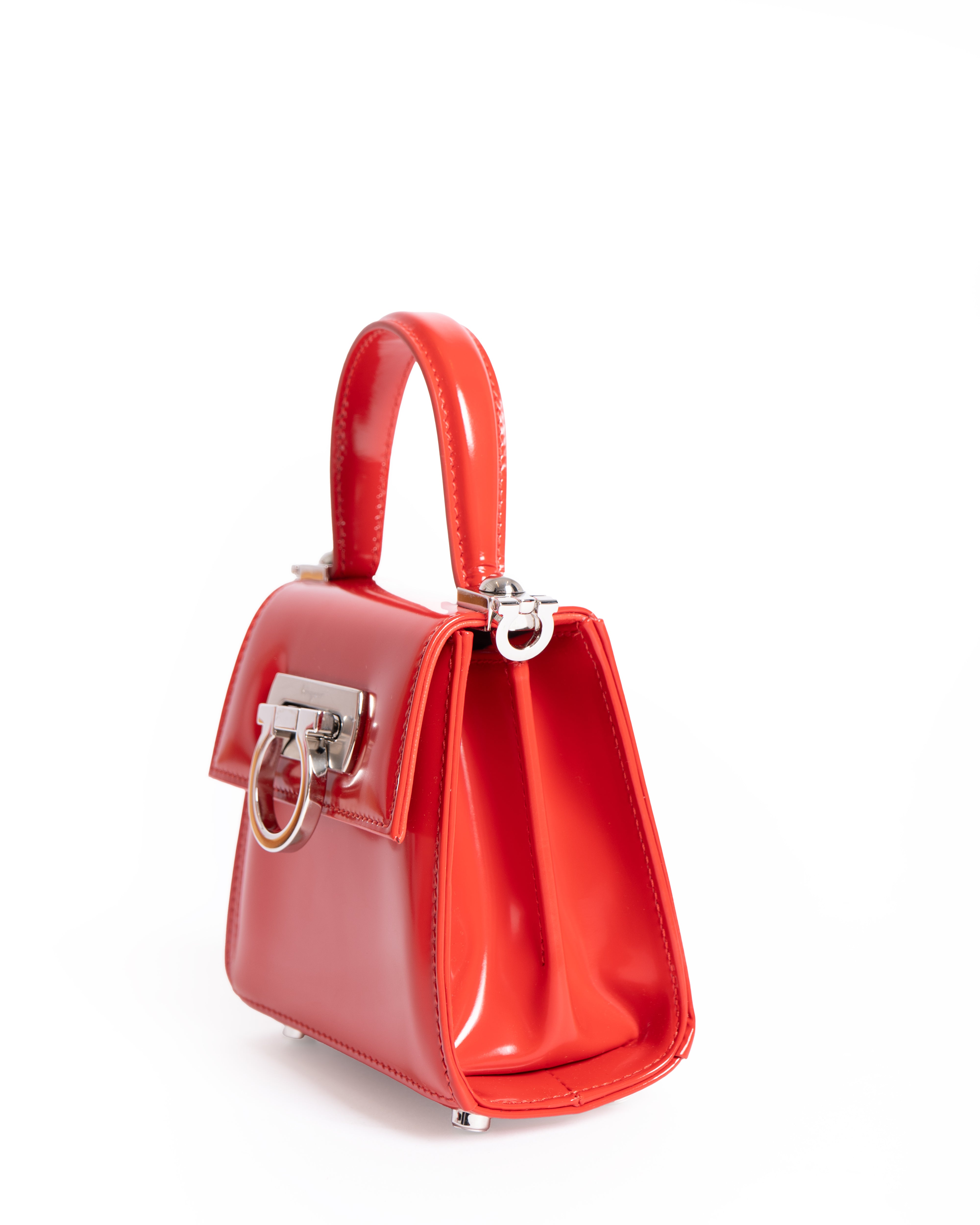 New Salvatore  Ferragamo Iconic Top-Handle Leather Mini Bag in Red
