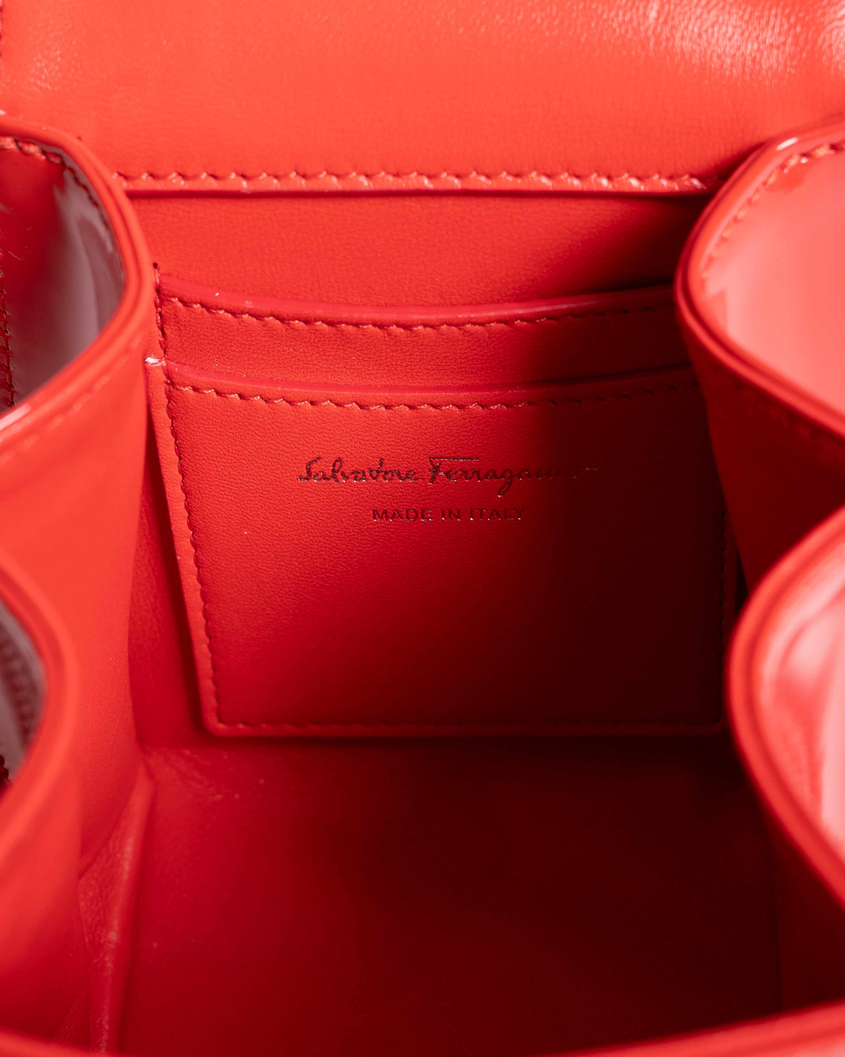 New Salvatore  Ferragamo Iconic Top-Handle Leather Mini Bag in Red