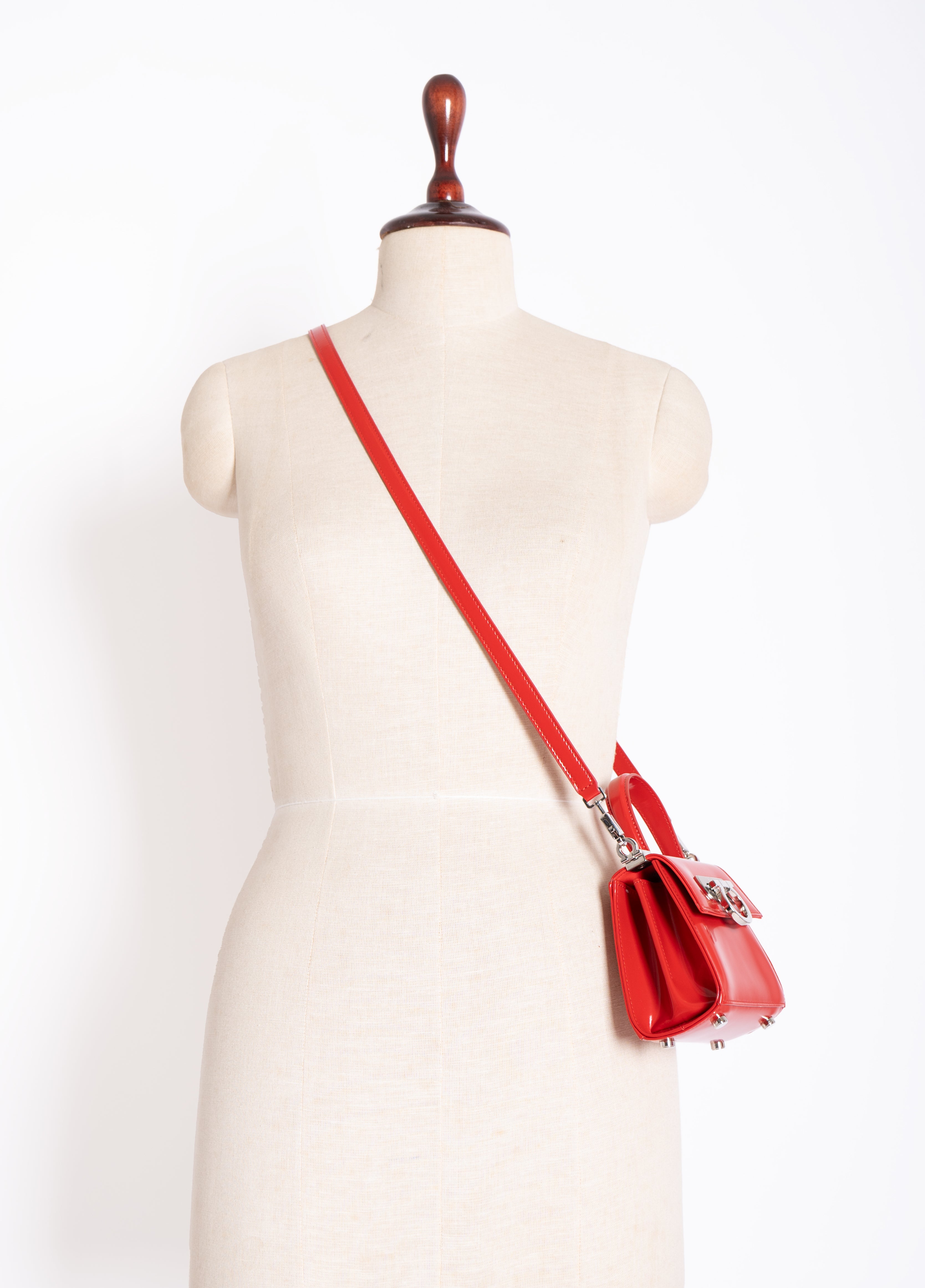 New Salvatore  Ferragamo Iconic Top-Handle Leather Mini Bag in Red