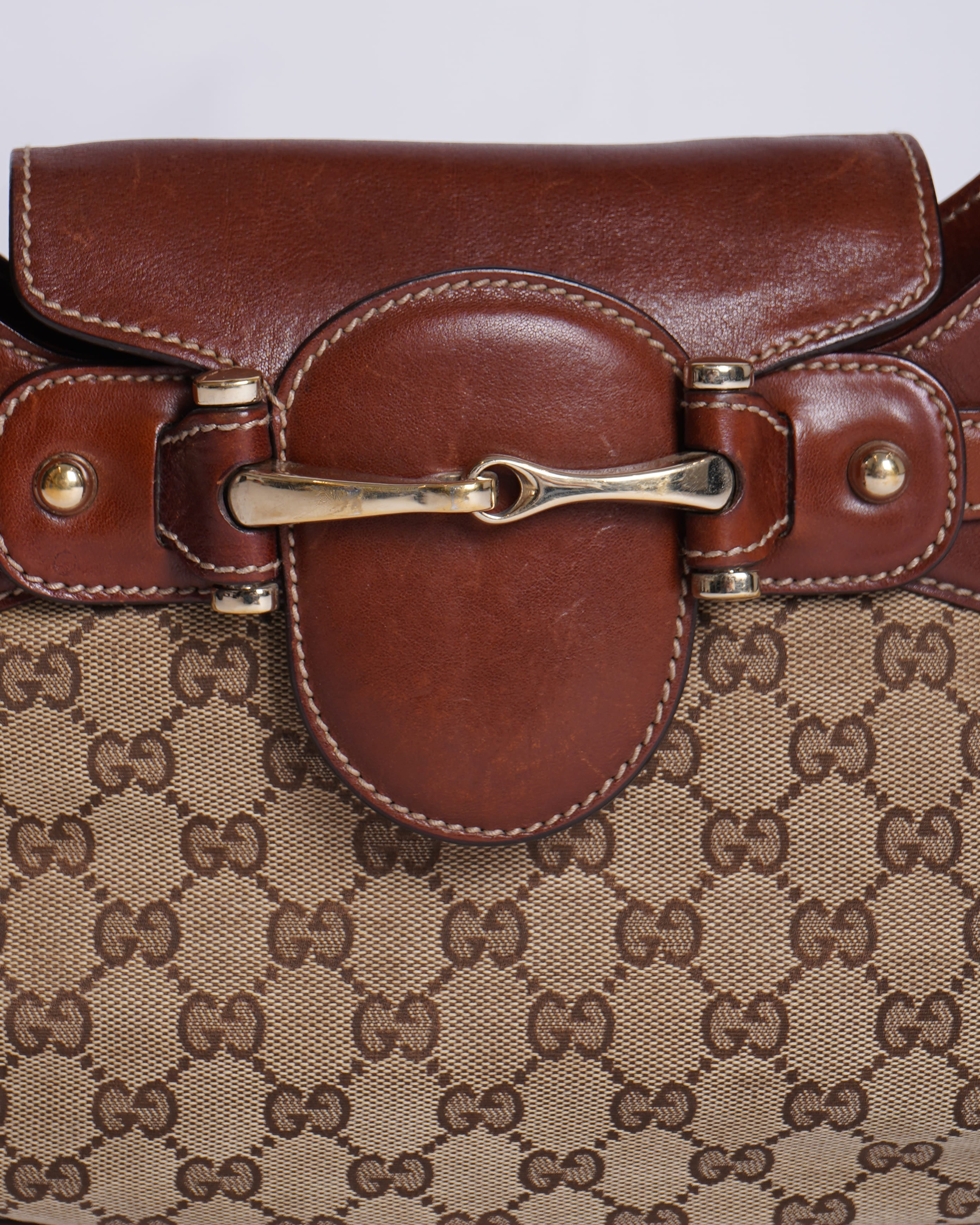 Gucci Beige/Brown GG Canvas Horsebit Shoulder Bag
