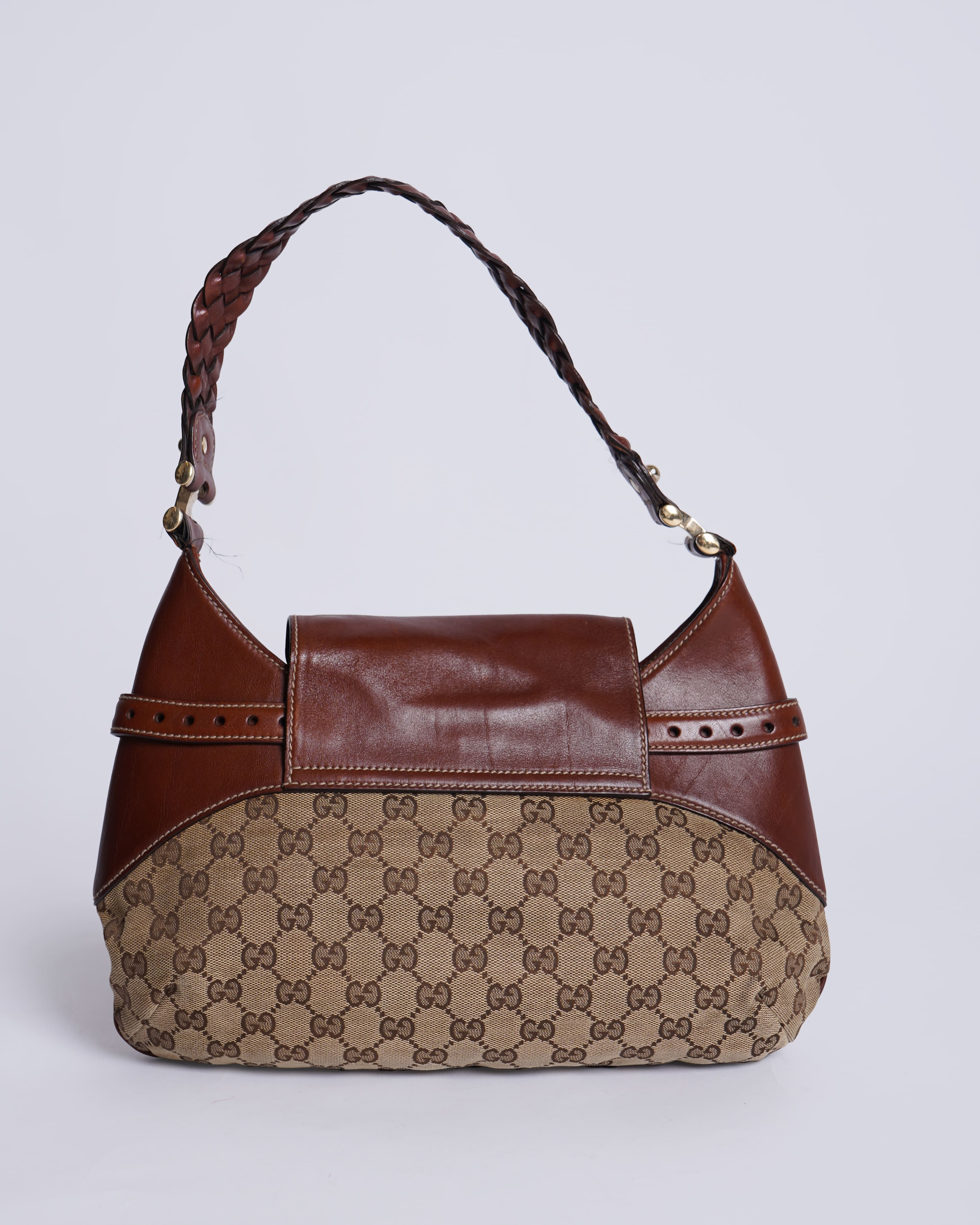 Gucci Beige/Brown GG Canvas Horsebit Shoulder Bag