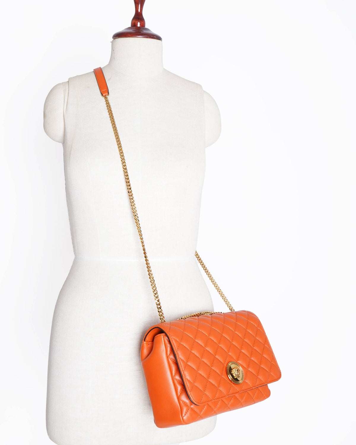New Versace orange quilted medusa shoulder bag