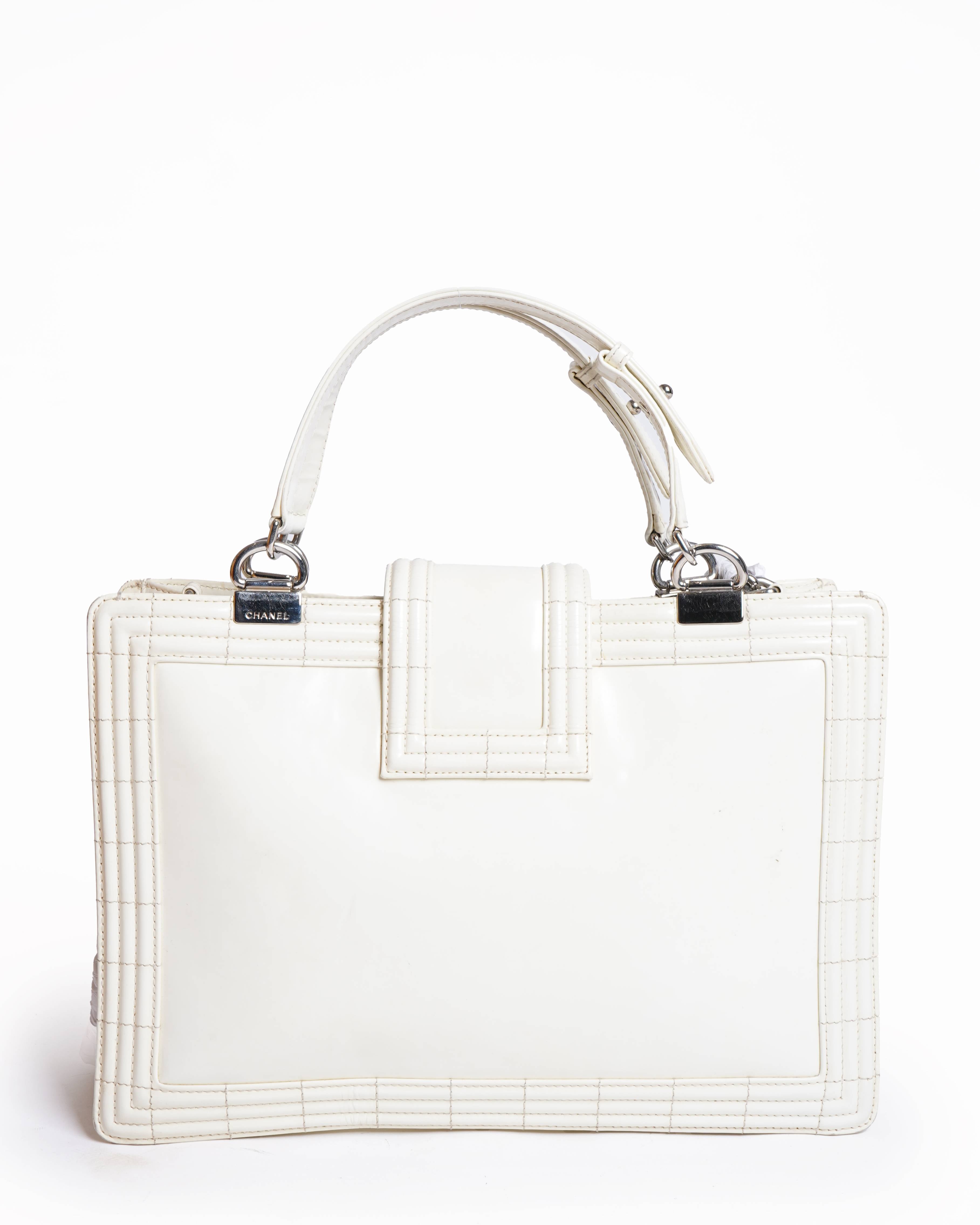 Chanel Off-white Leather Reverso Boy Tote Bag