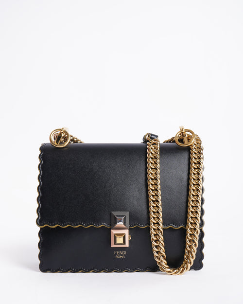 Fendi Black Kan Scalloped Shoulder Bag