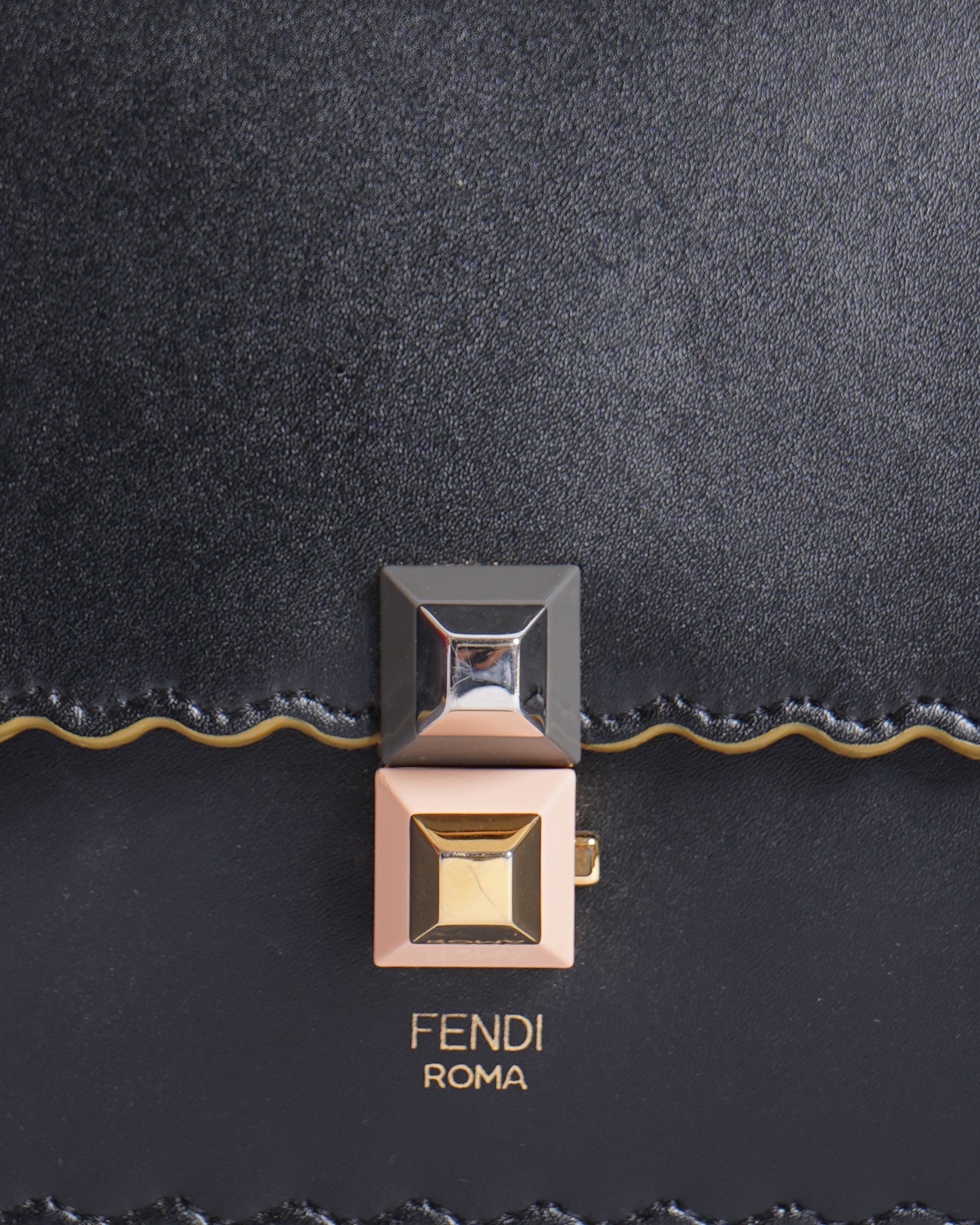 Fendi Black Kan Scalloped Shoulder Bag