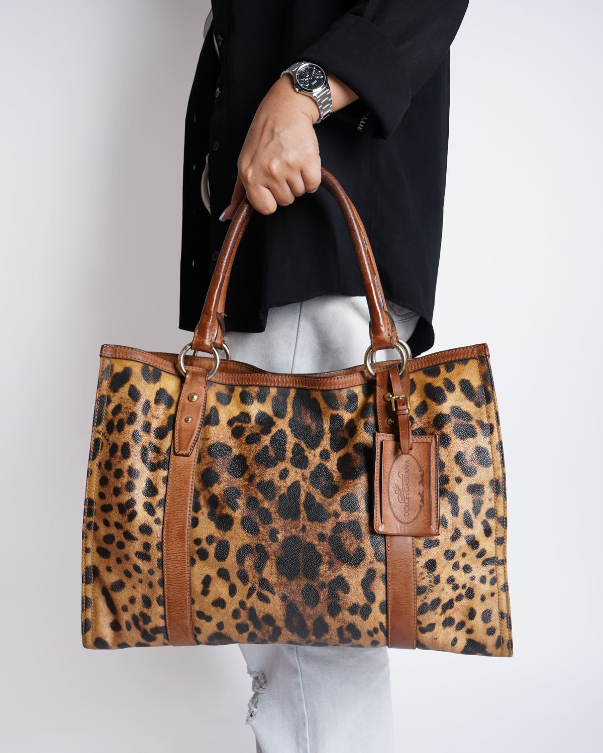 Dolce & Gabbana brown leopard print coated canvas shopper tote