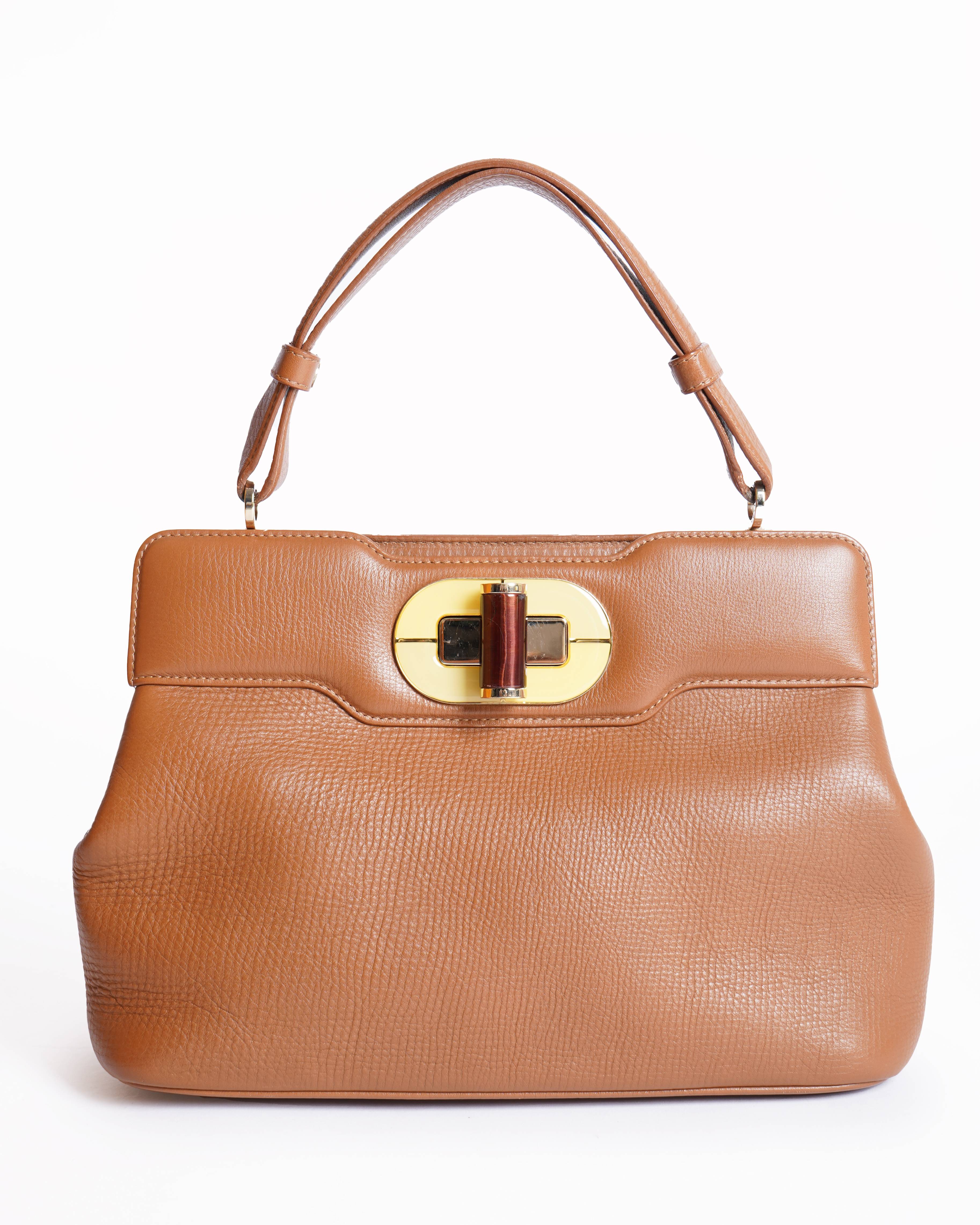 Bvlgari Isabella Rossellini Tan Leather Top Handle Bag