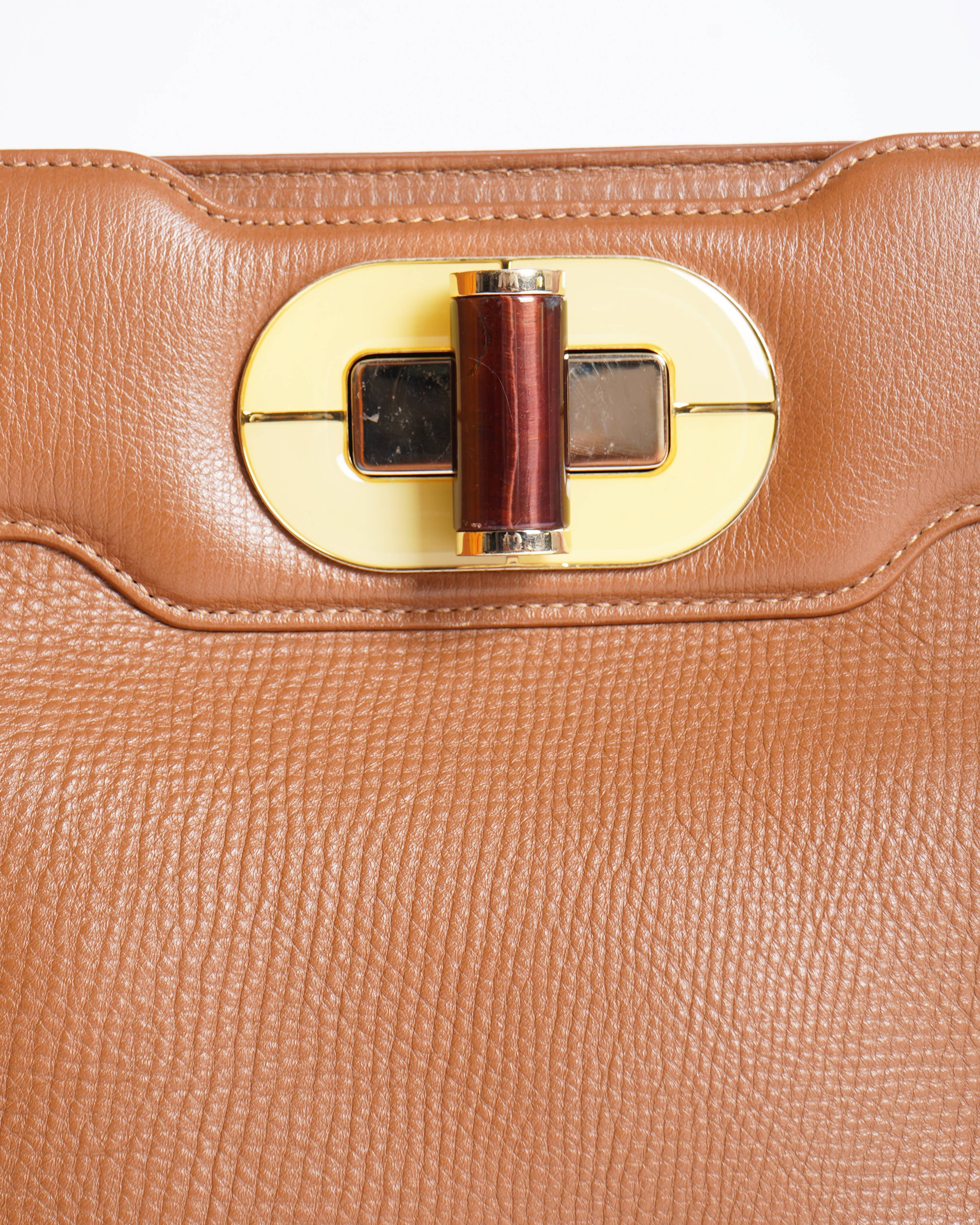 Bvlgari Isabella Rossellini Tan Leather Top Handle Bag