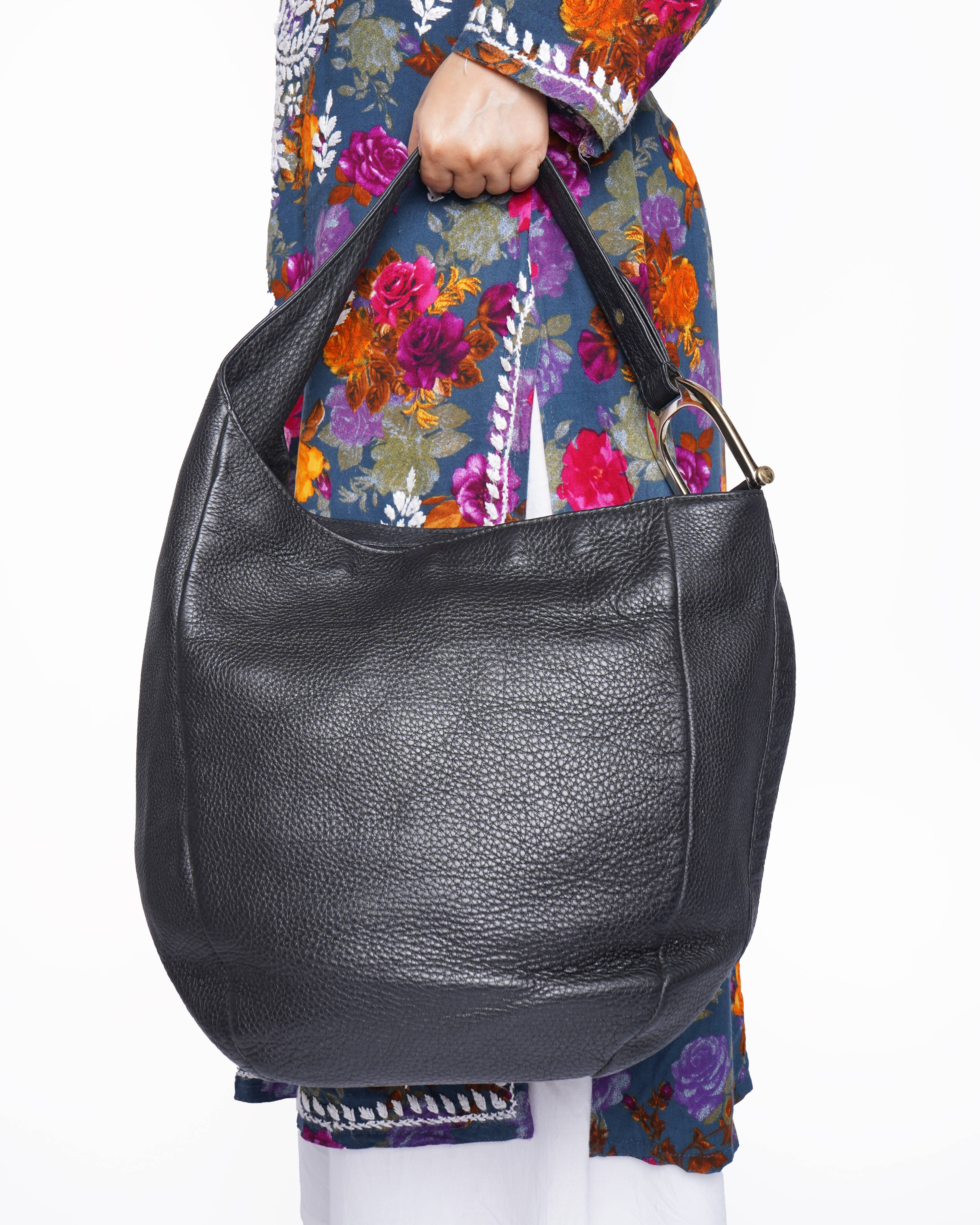 Gucci Hobo Leather Shoulder Bag Black