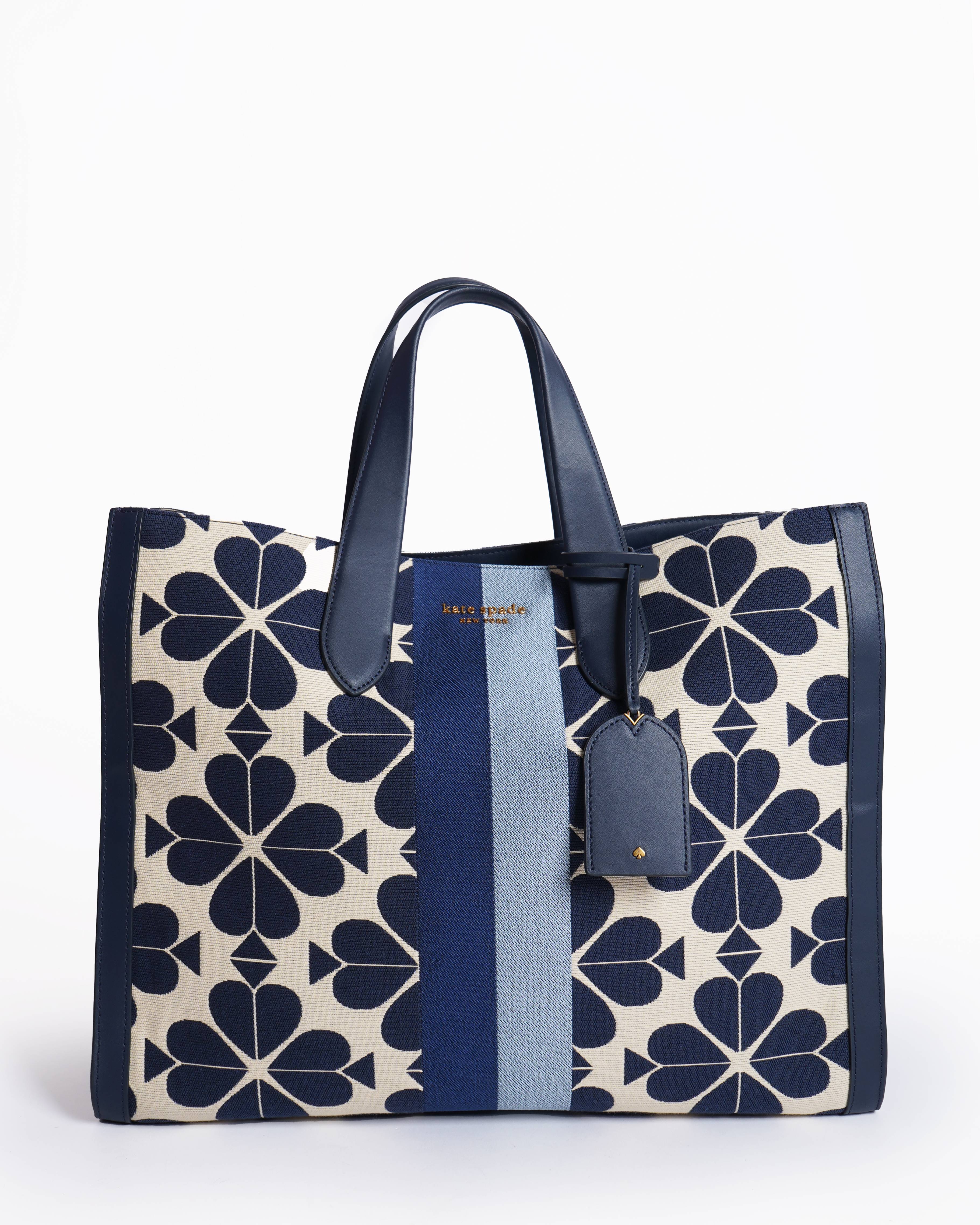 New Kate Spade Cream and Navy Blue Geometric Tote Bag