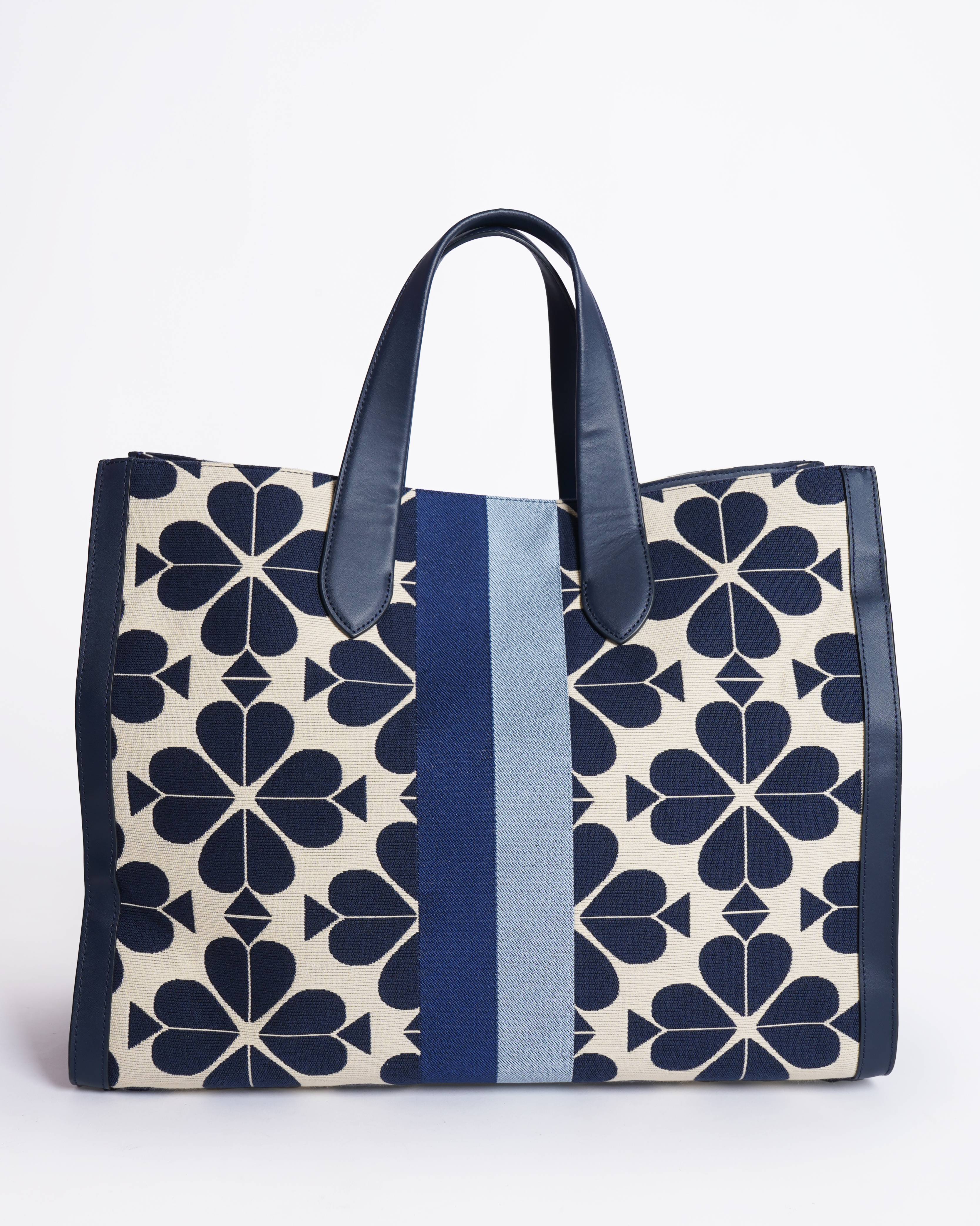 New Kate Spade Cream and Navy Blue Geometric Tote Bag