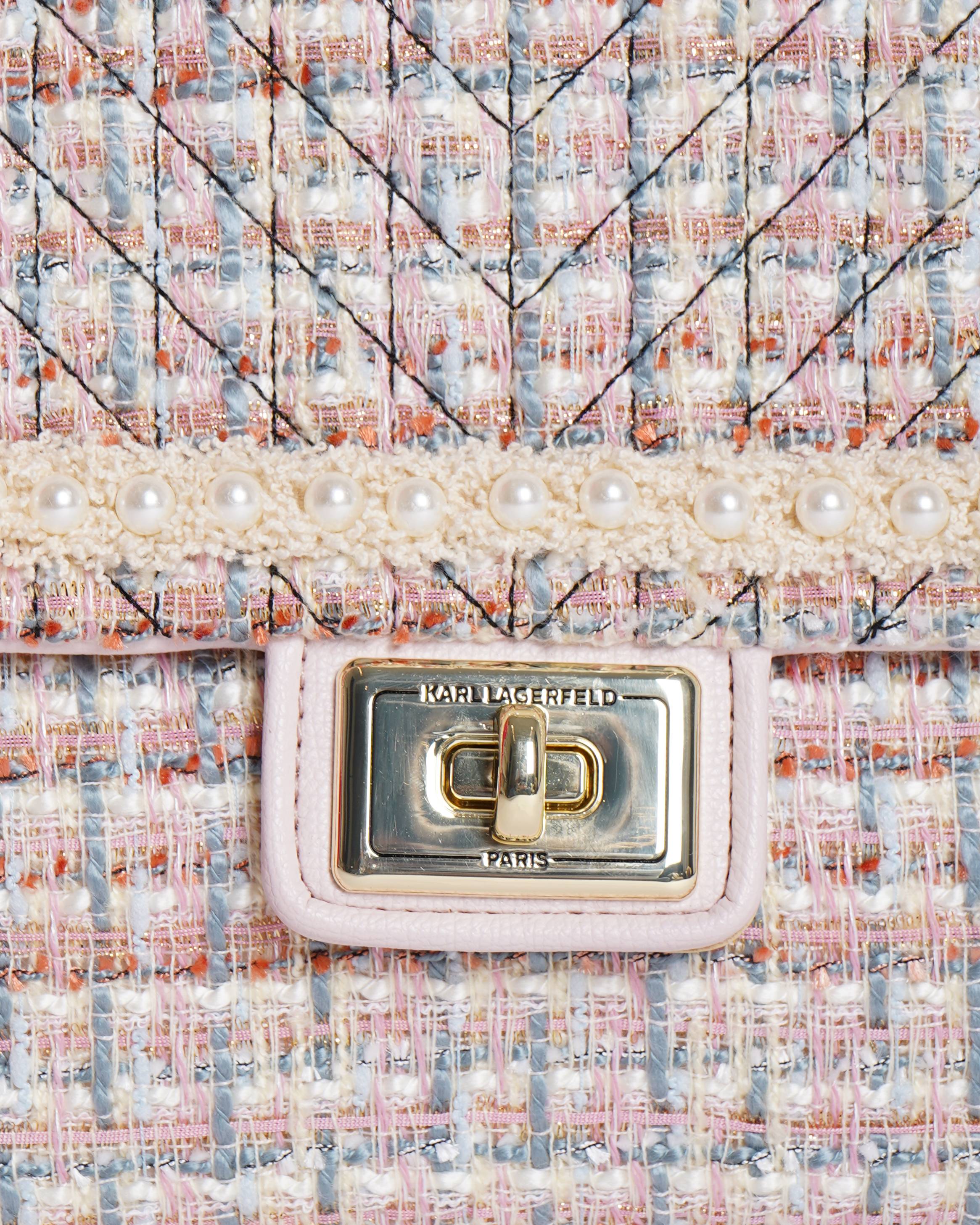 New Karl Lagerfeld Medium Pearl Shoulder Bag In Tweed