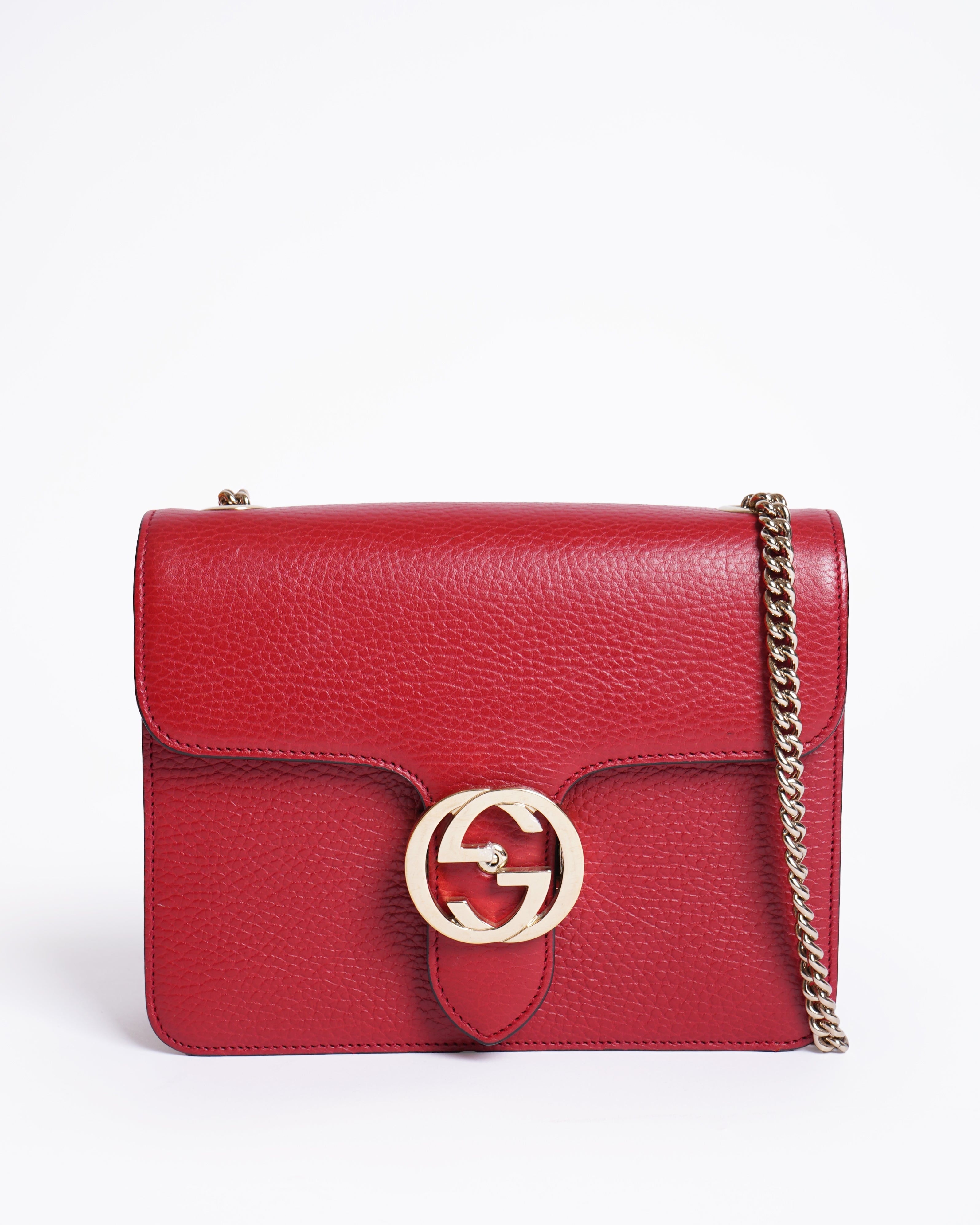 Gucci Red Interlocking Chain Leather Shoulder Bag