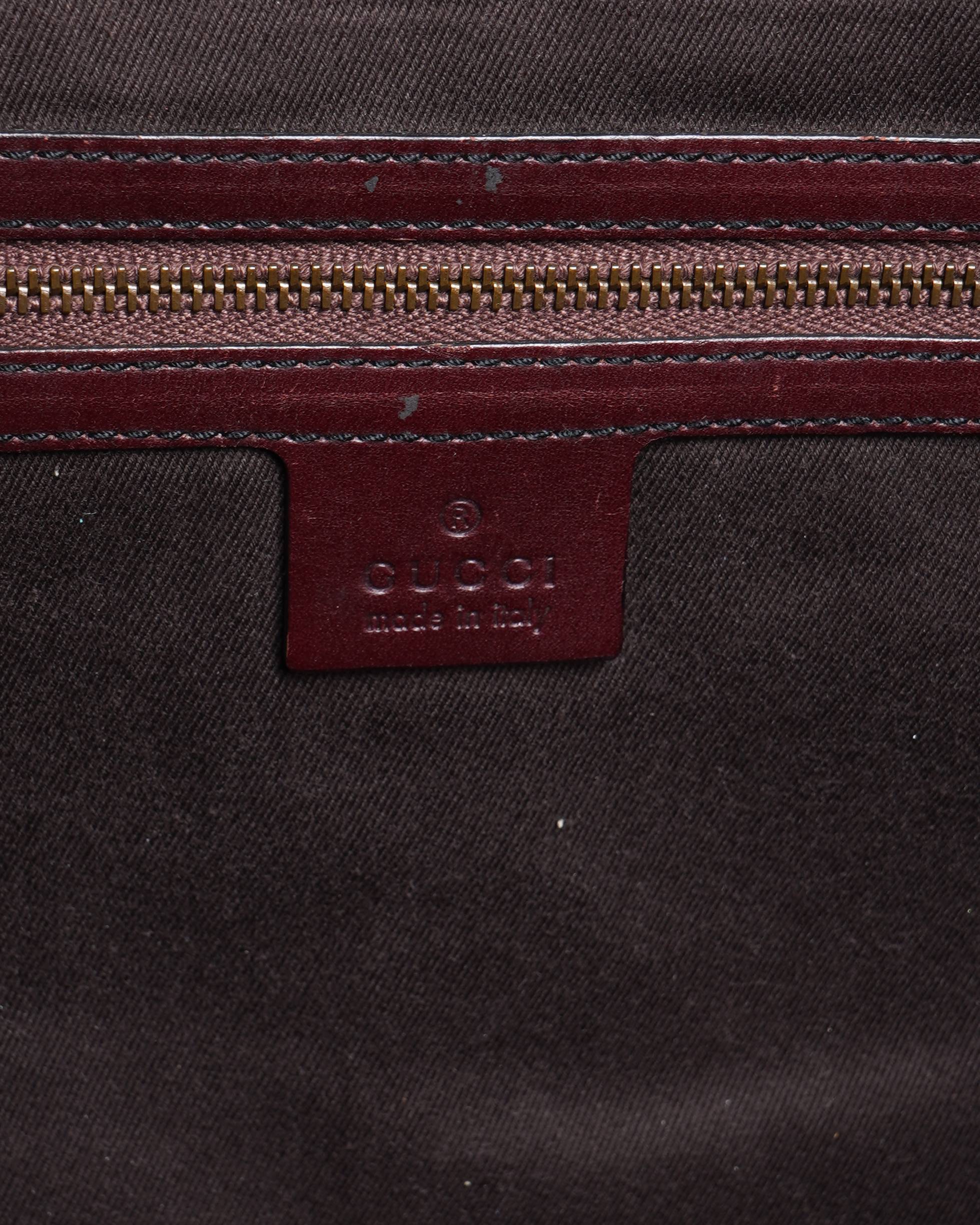Gucci GG Canvas Beige & Maroon Bamboo Shoulder Bag