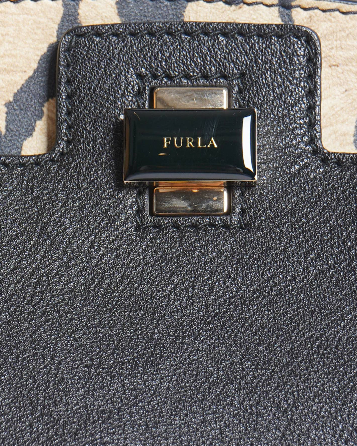 Furla Black/Animal Print Leather Piper Dome Satchel Handbag