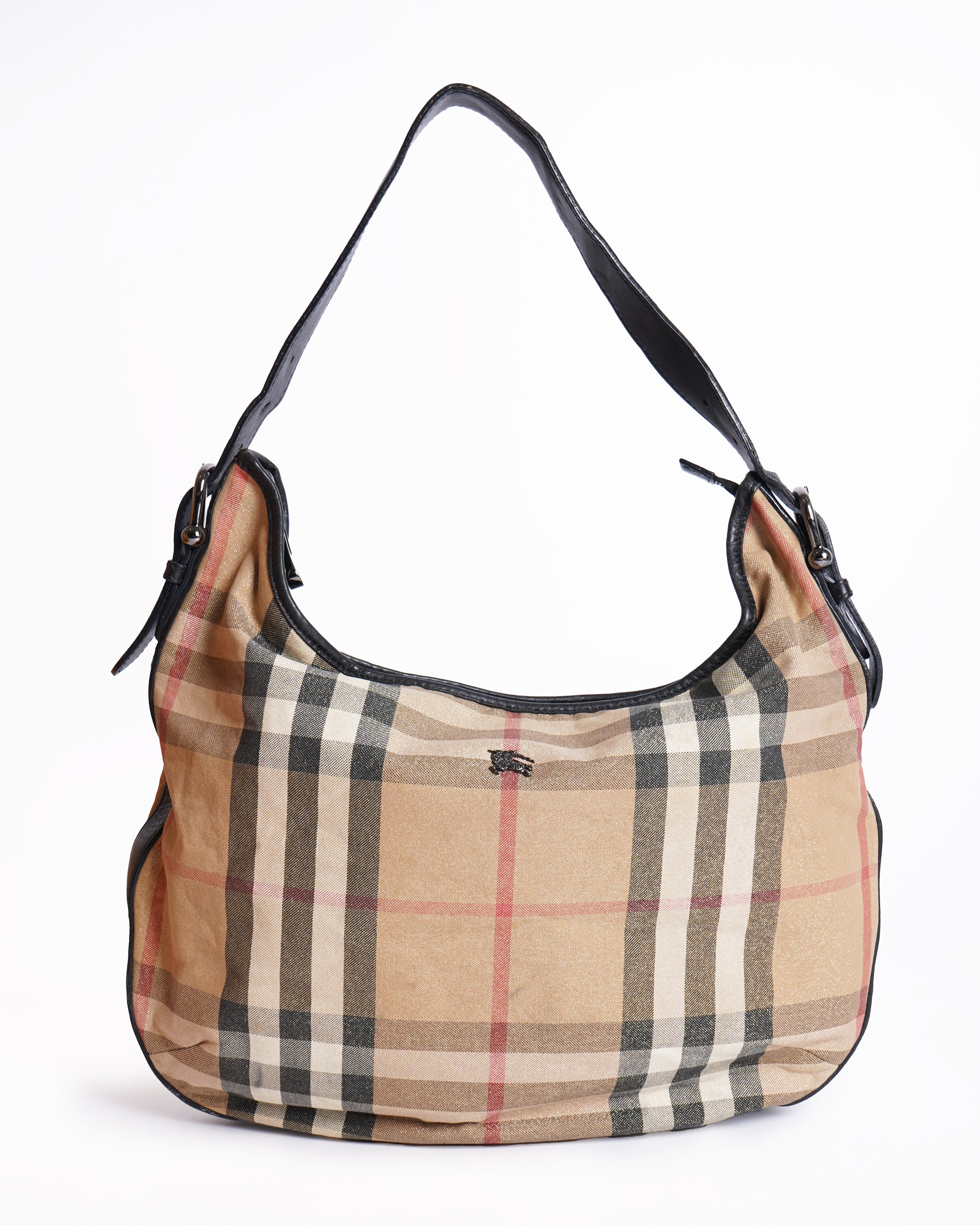 Burberry Gold/Black Check Canvas and Leather Hobo