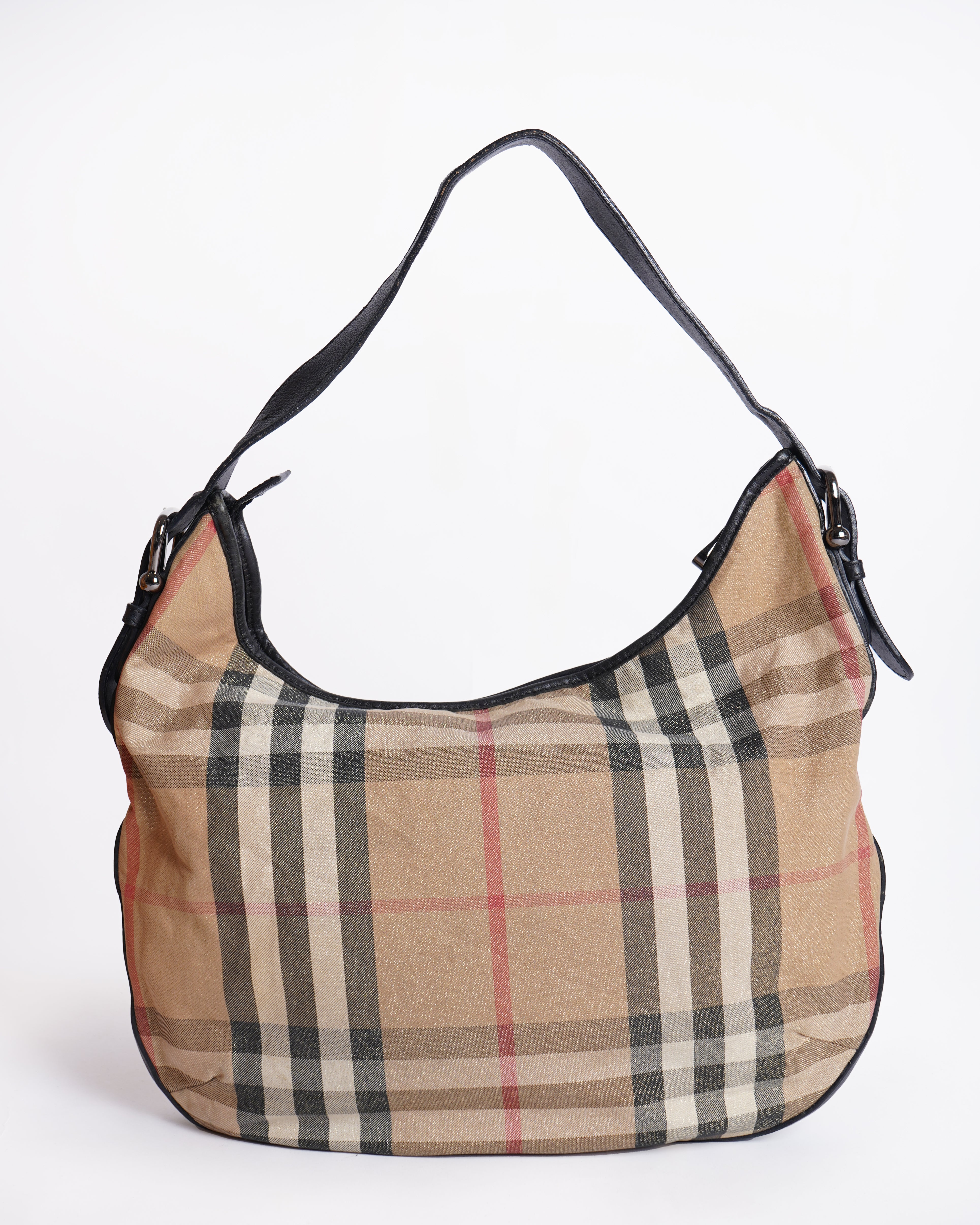 Burberry Gold/Black Check Canvas and Leather Hobo